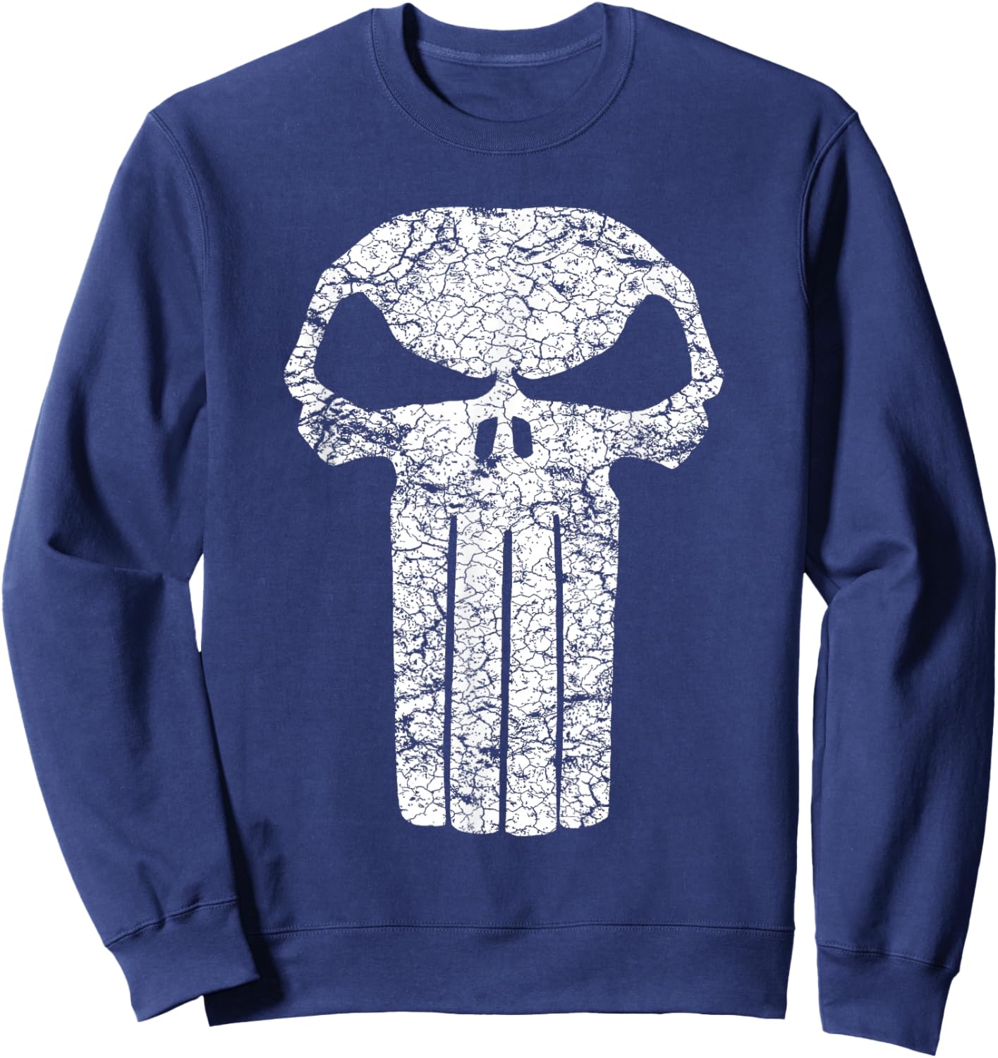 Marvel Punisher Distressed Cracking Skull Vintage Logo Sweatshirt - Sweatshirt | Navy