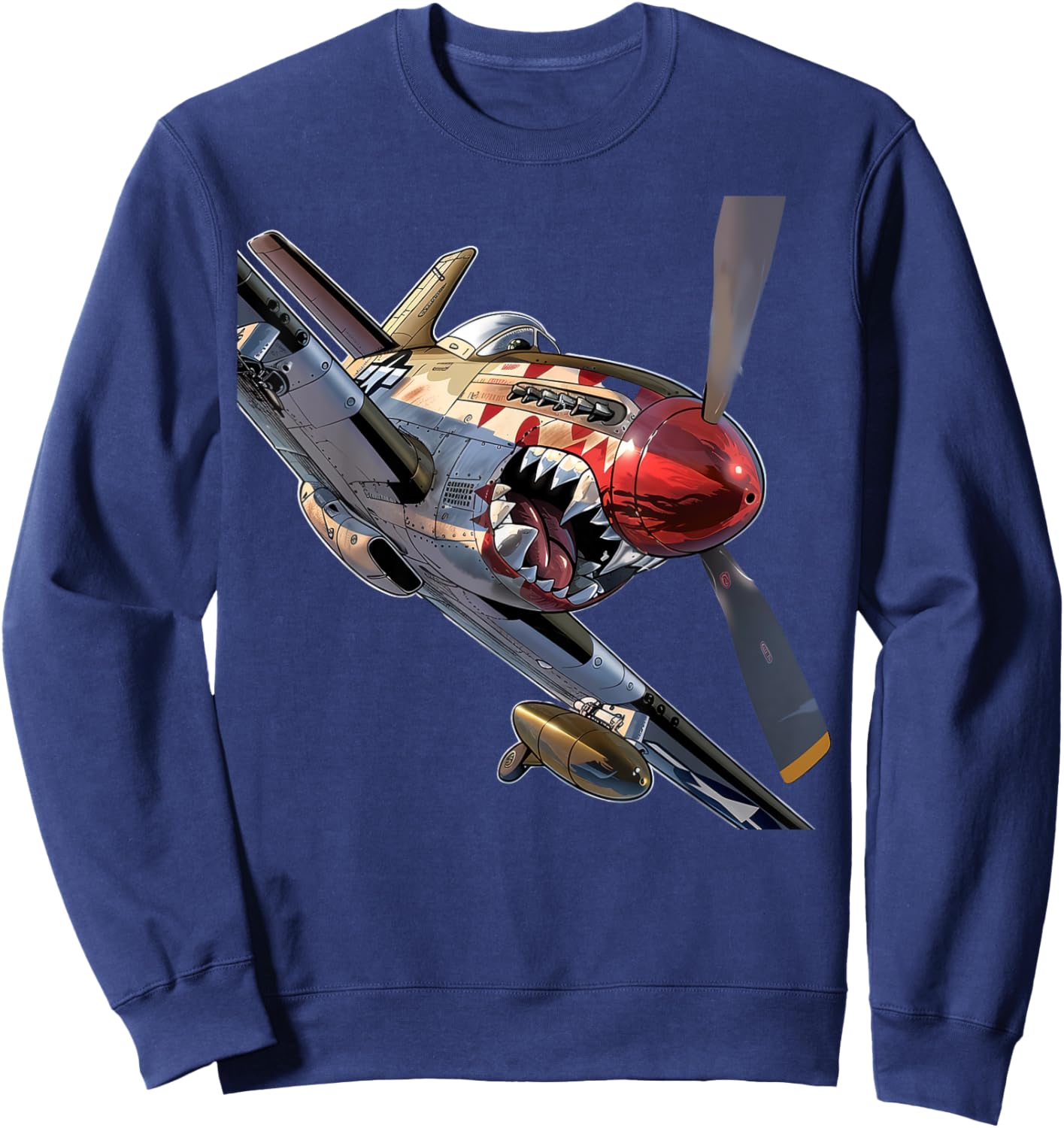 Fun Cartoon P-51 Fighter Plane Aircraft Warbird Hobbyist Sweatshirt - Sweatshirt | Navy