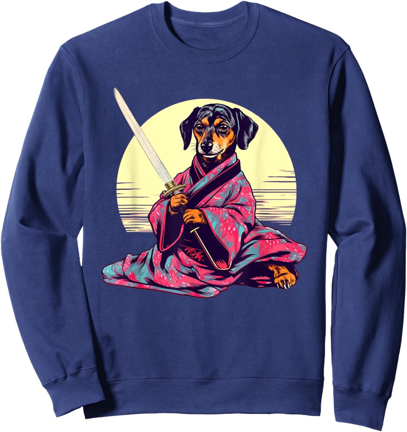 Funny Dachshund Wiener Dog Japanese Tattoo Ukiyoe Art Ninja Men Women Girls Kids Sweatshirt - Sweatshirt | Navy