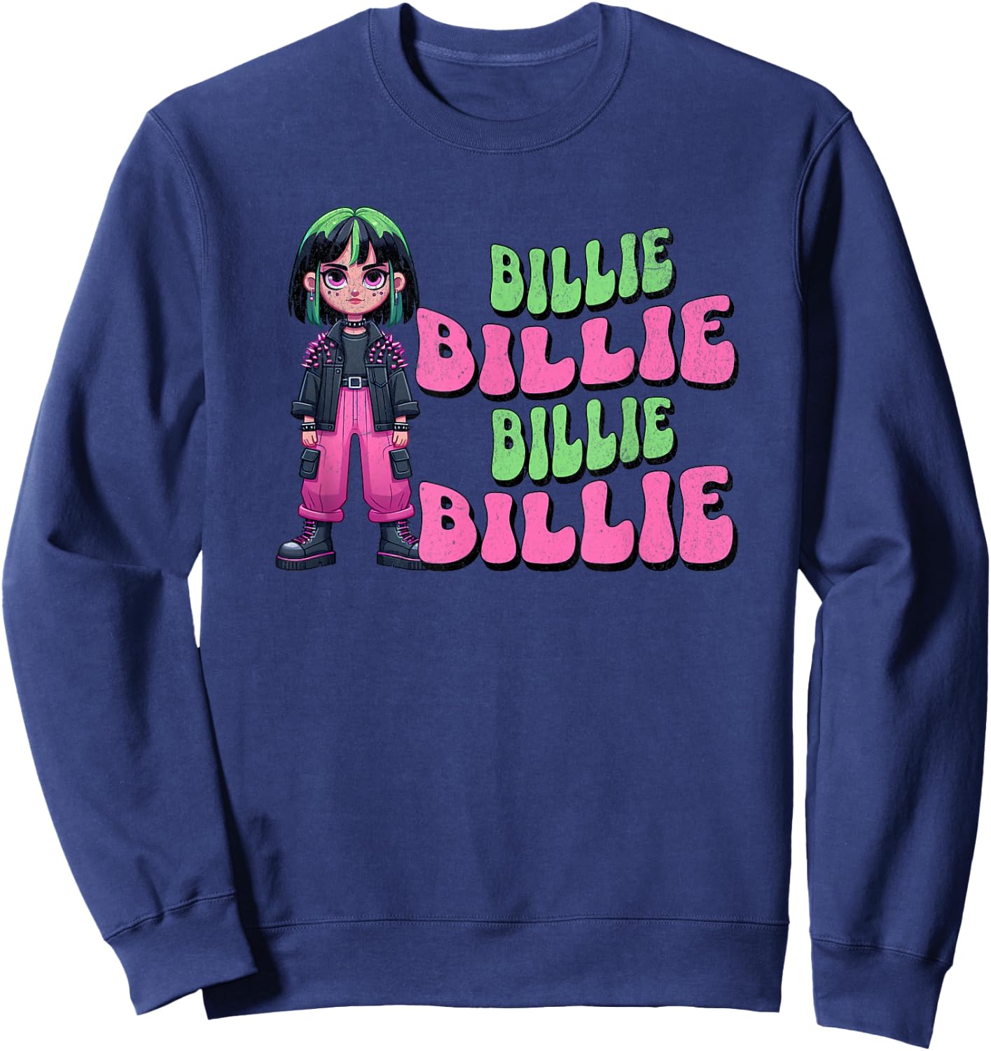 Retro Billie First Name Proud Personalized Vintage Punk T Sweatshirt - Sweatshirt | Navy
