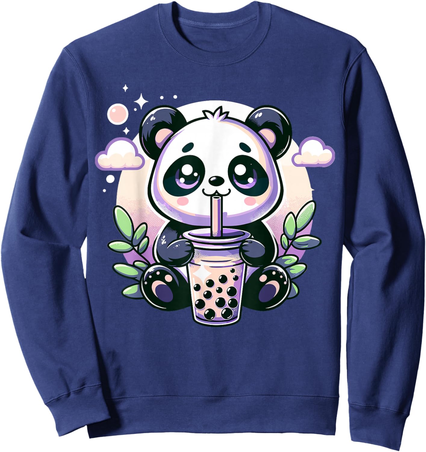 Kawaii Panda Anime Boba Drink Bubble Tea Kids Teen Girl Boy Sweatshirt - Sweatshirt | Navy