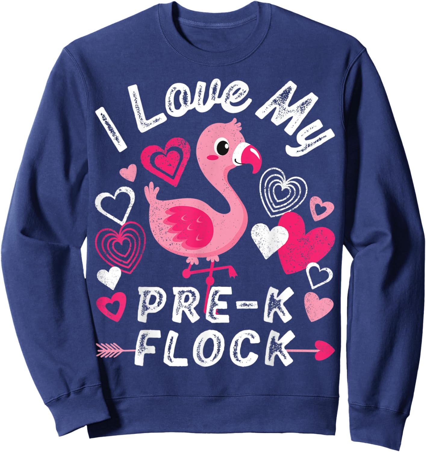 I Love My Pre-K Flock Flamingo Heart Preschool PreK Teacher Sweatshirt - Sweatshirt | Navy