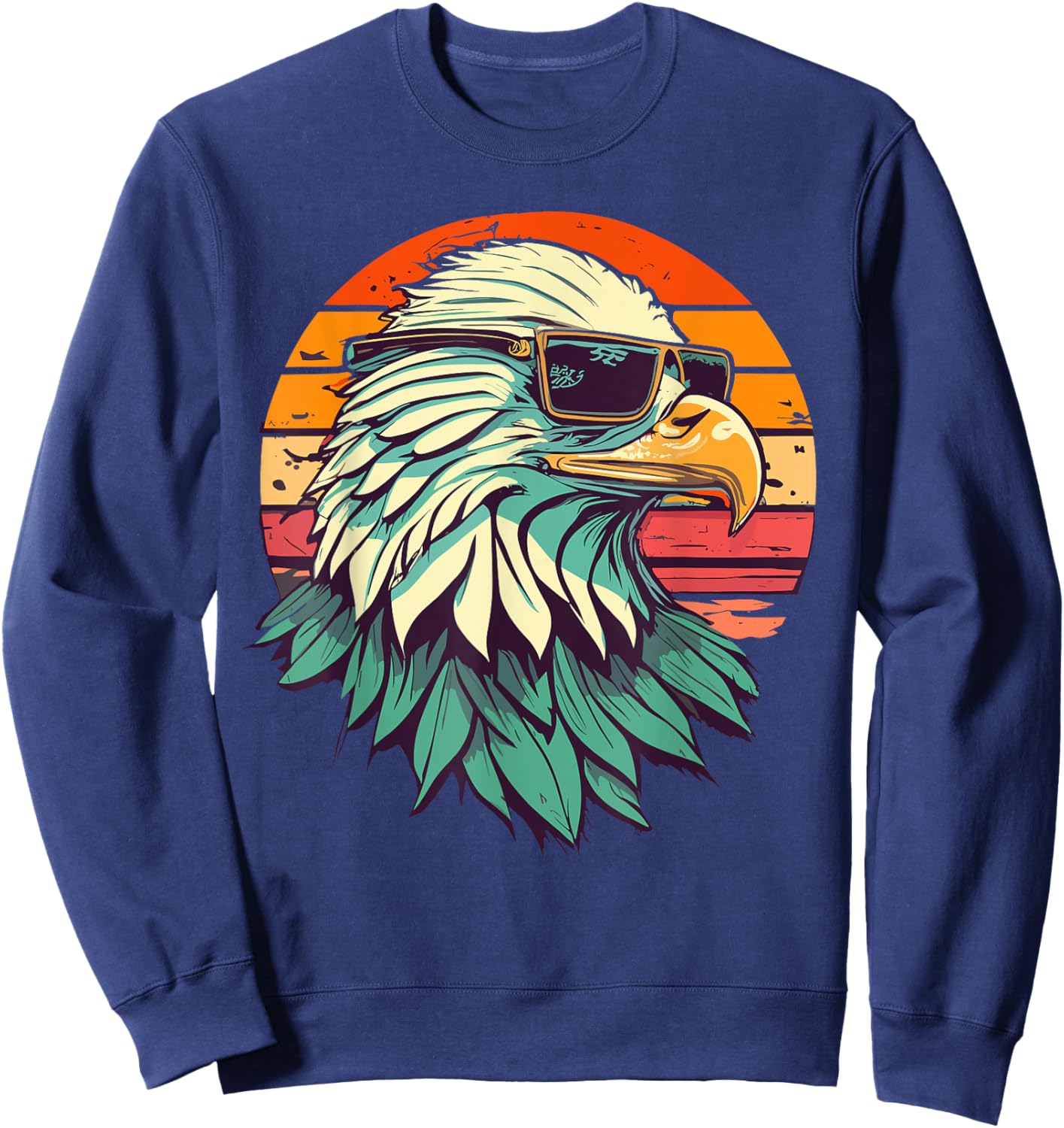 Vintage Eagle with Sunglasses - Retro American Bald Eagle Sweatshirt - Sweatshirt | Navy