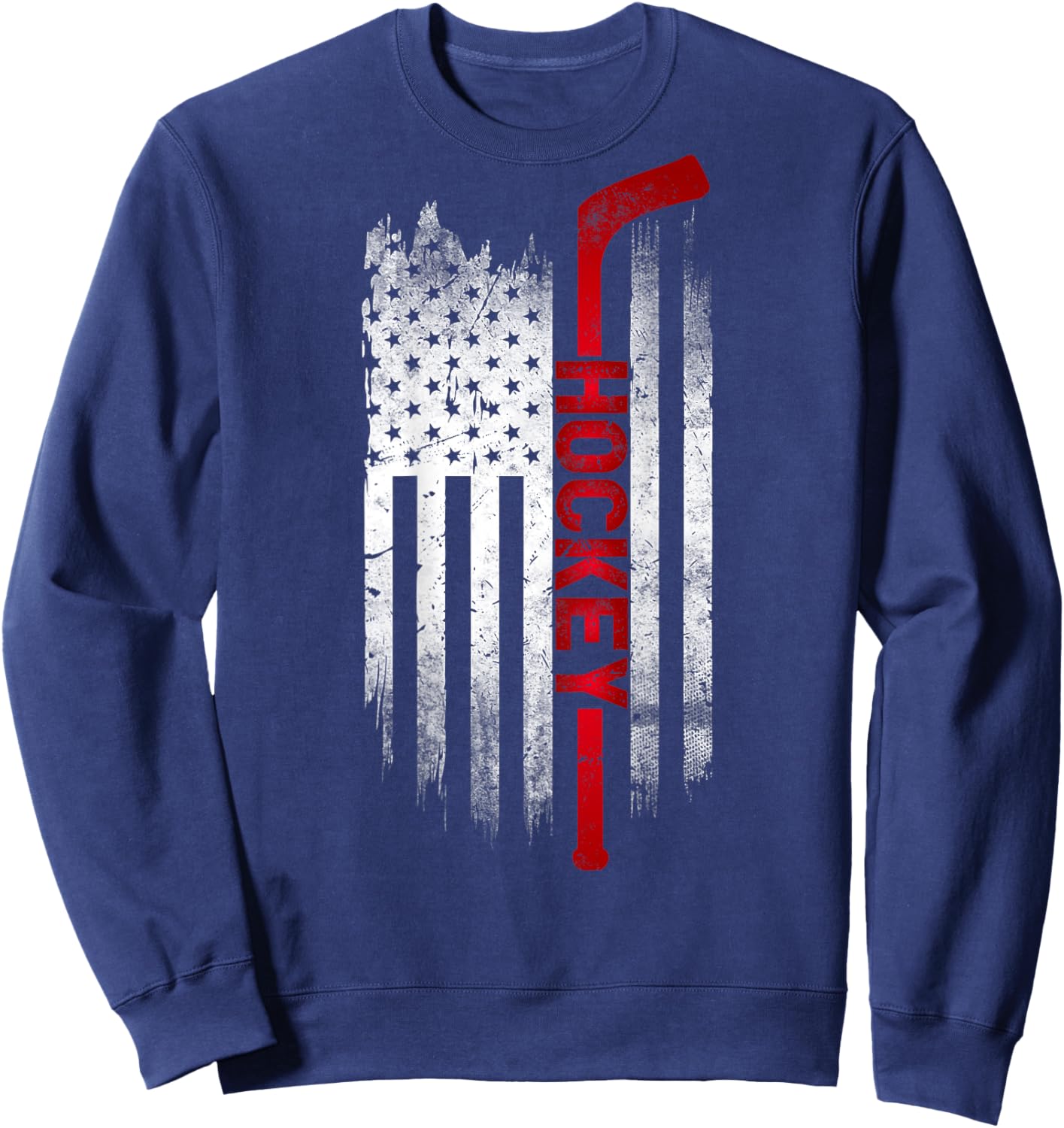 Hockey Stick USA Flag Sports Patriotic Ice Hockey Player Sweatshirt - Sweatshirt | Navy