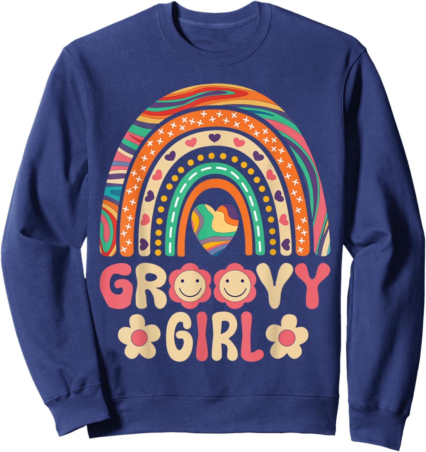 Groovy Girl 60s Theme Costume Cute 70s Outfit Rainbow Hippie Sweatshirt - Sweatshirt | Navy
