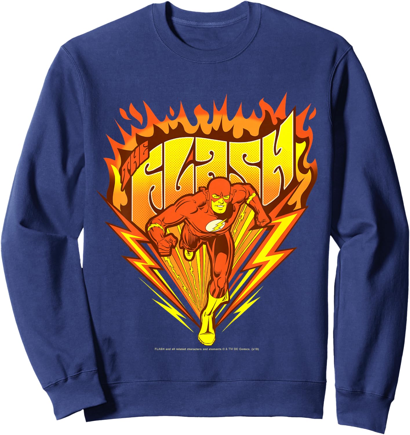 Kids DC Comics The Flash Flames Pop Art Poster Sweatshirt - Sweatshirt | Navy