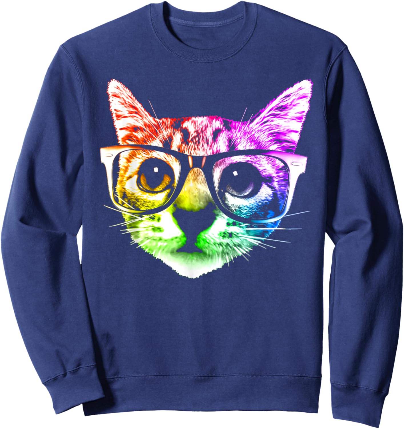 Rainbow Kitty Cat with Glasses by ROBOTFACE Sweatshirt - Sweatshirt | Navy
