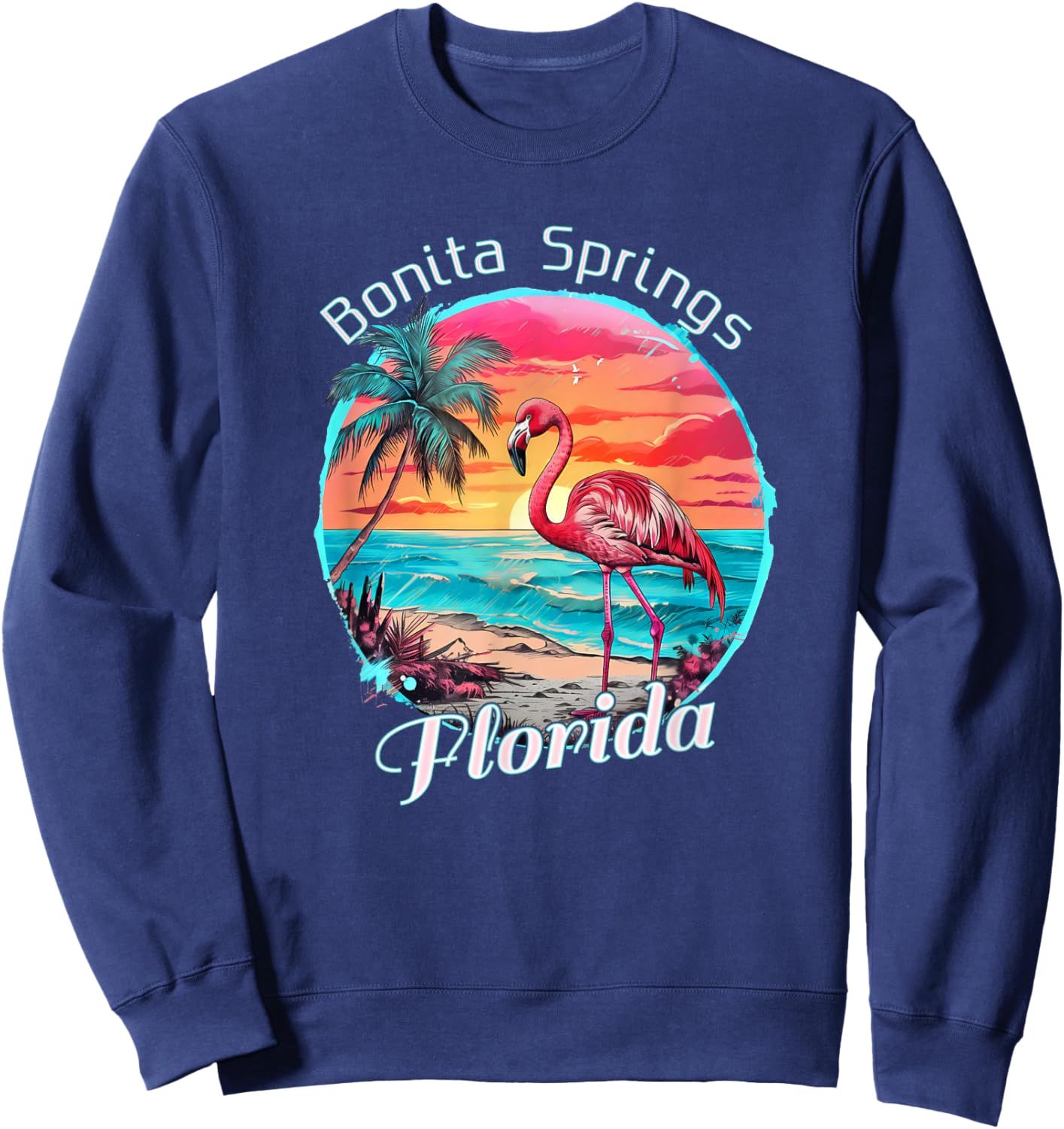 Bonita Springs Florida Beach Flamingo Tropical Souvenir Sweatshirt - Sweatshirt | Navy