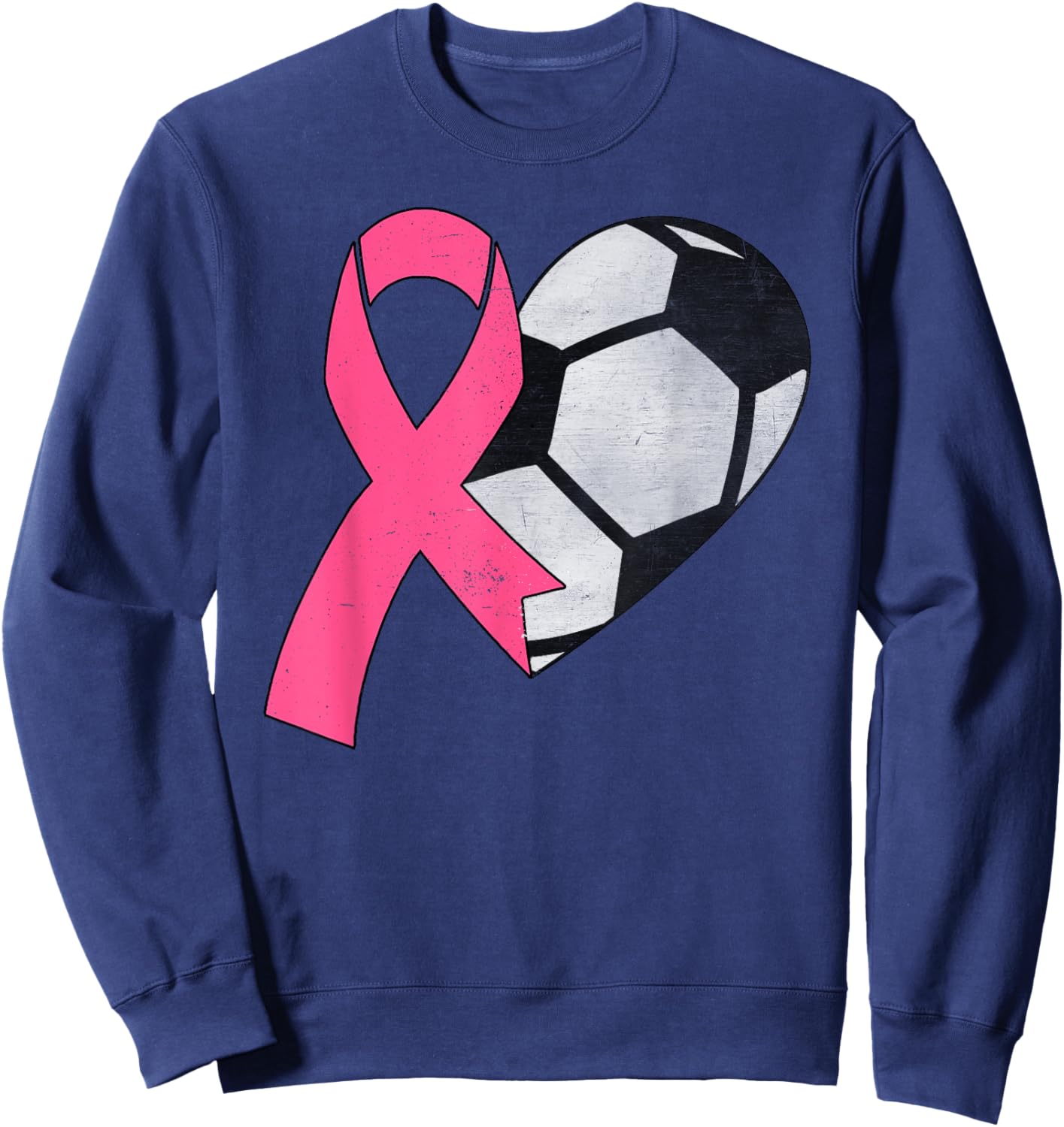 Pink Ribbon Soccer Ball Breast Cancer Awareness Month Women Sweatshirt - Sweatshirt | Navy