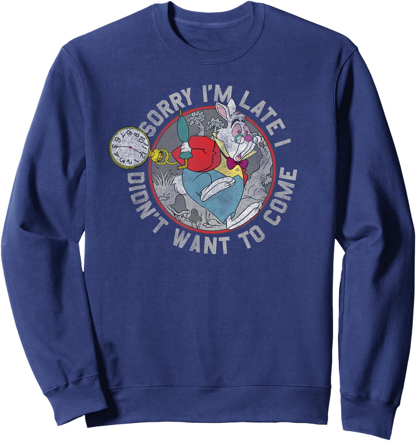 Disney Alice In Wonderland White Rabbit Sorry I Am Late Sweatshirt - Sweatshirt | Navy