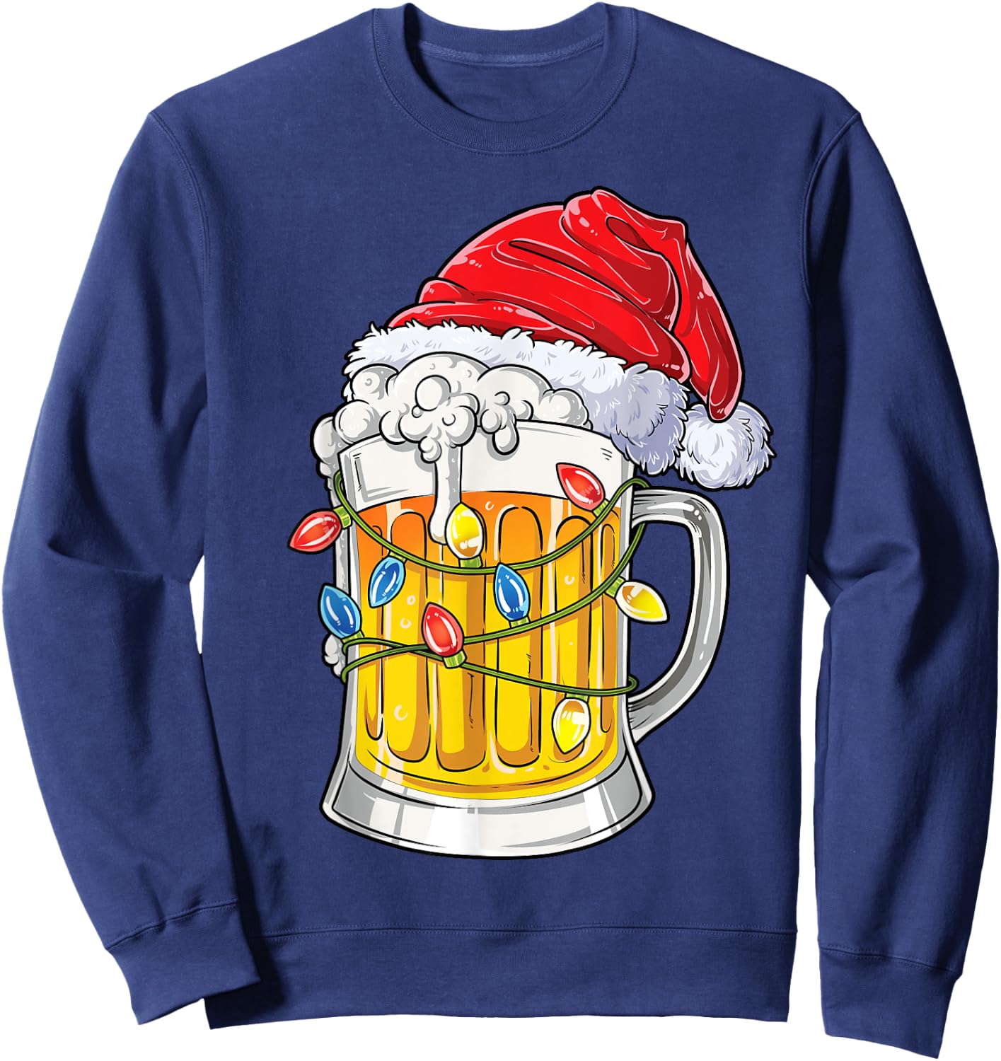 Beer Christmas Mug Santa Xmas Tree Lights Men Women Drinking Sweatshirt - Sweatshirt | Navy