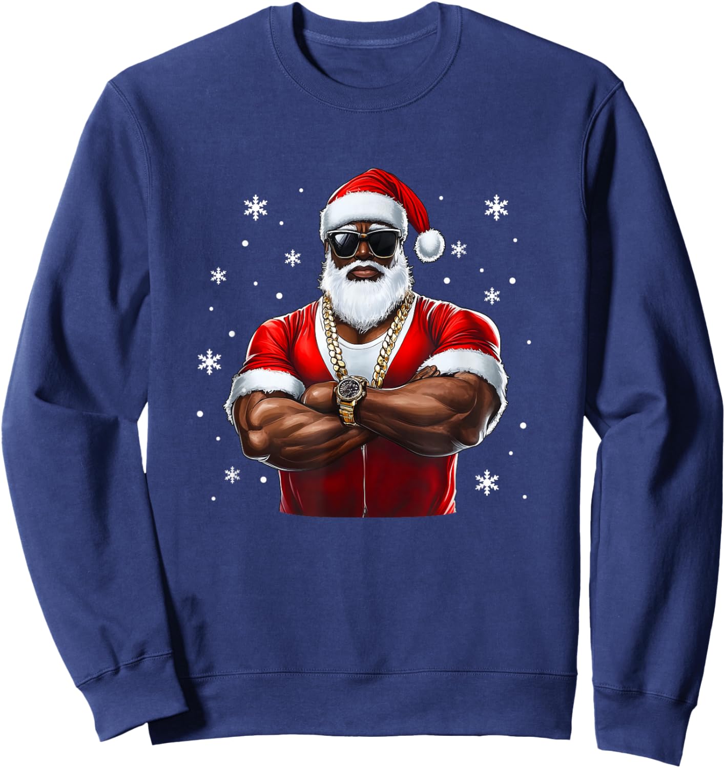 African American Santa Christmas Cool Afro Black X-Mas Sweatshirt - Sweatshirt | Navy
