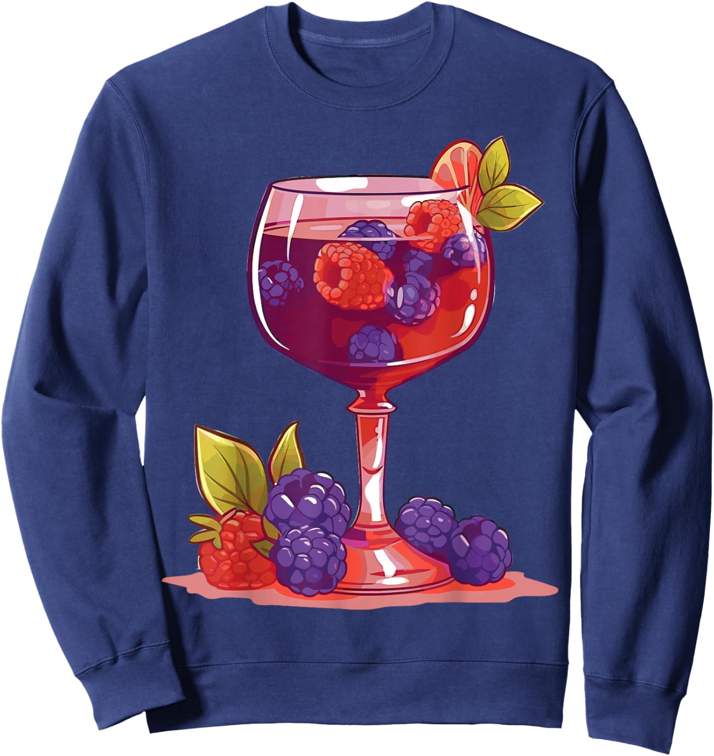 Glass of Wine and Berries Drinking Lover Design Sweatshirt - Sweatshirt | Navy