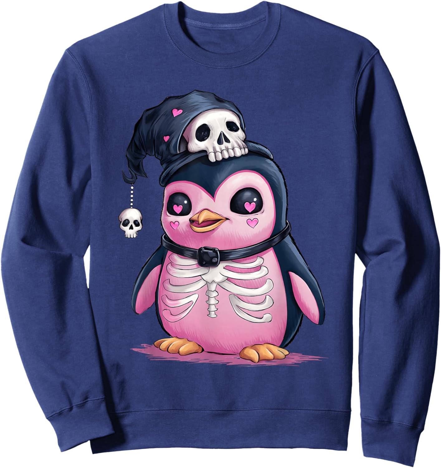 Kawaii Gothic Penguin Skulls Goth Pink Pastel graphic art Sweatshirt - Sweatshirt | Navy