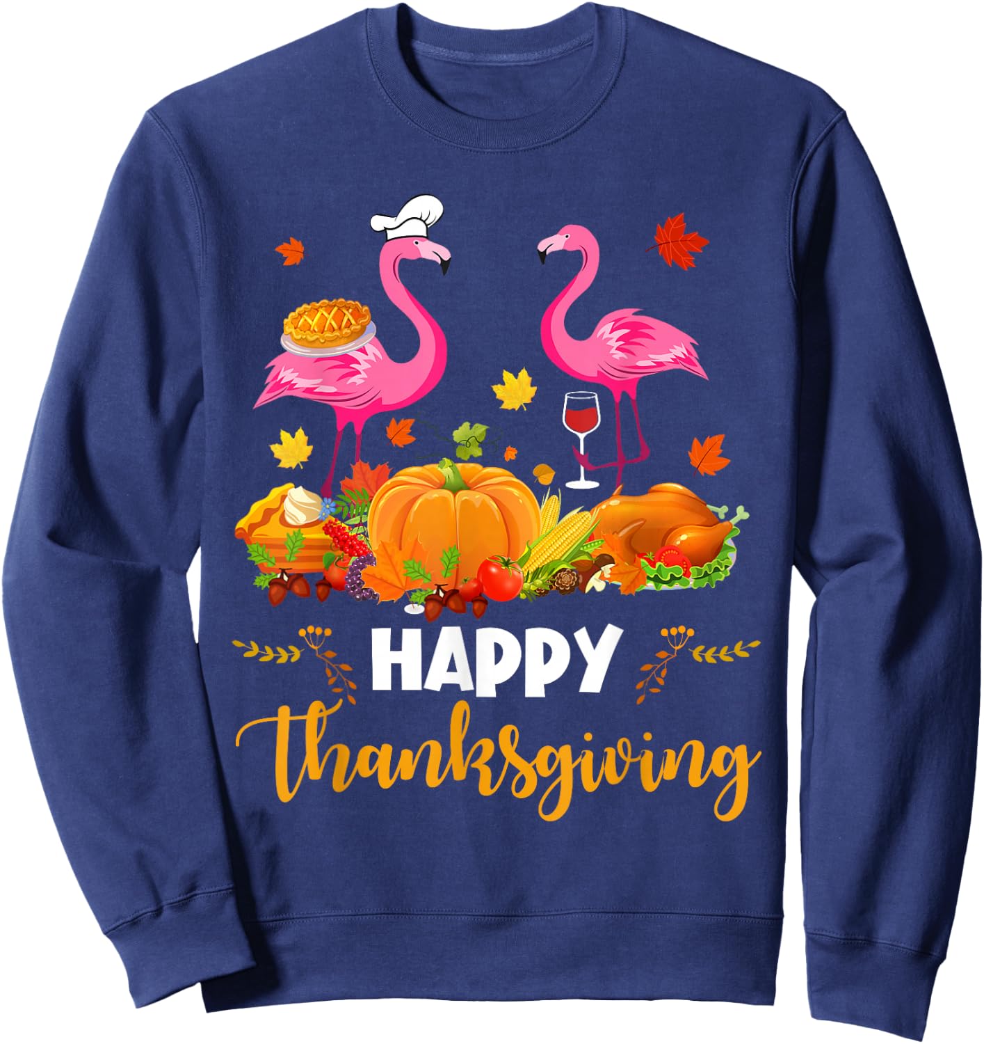 Cool Happy Thanksgiving Flamingo Drinking Wine Lover Gifts Sweatshirt - Sweatshirt | Navy