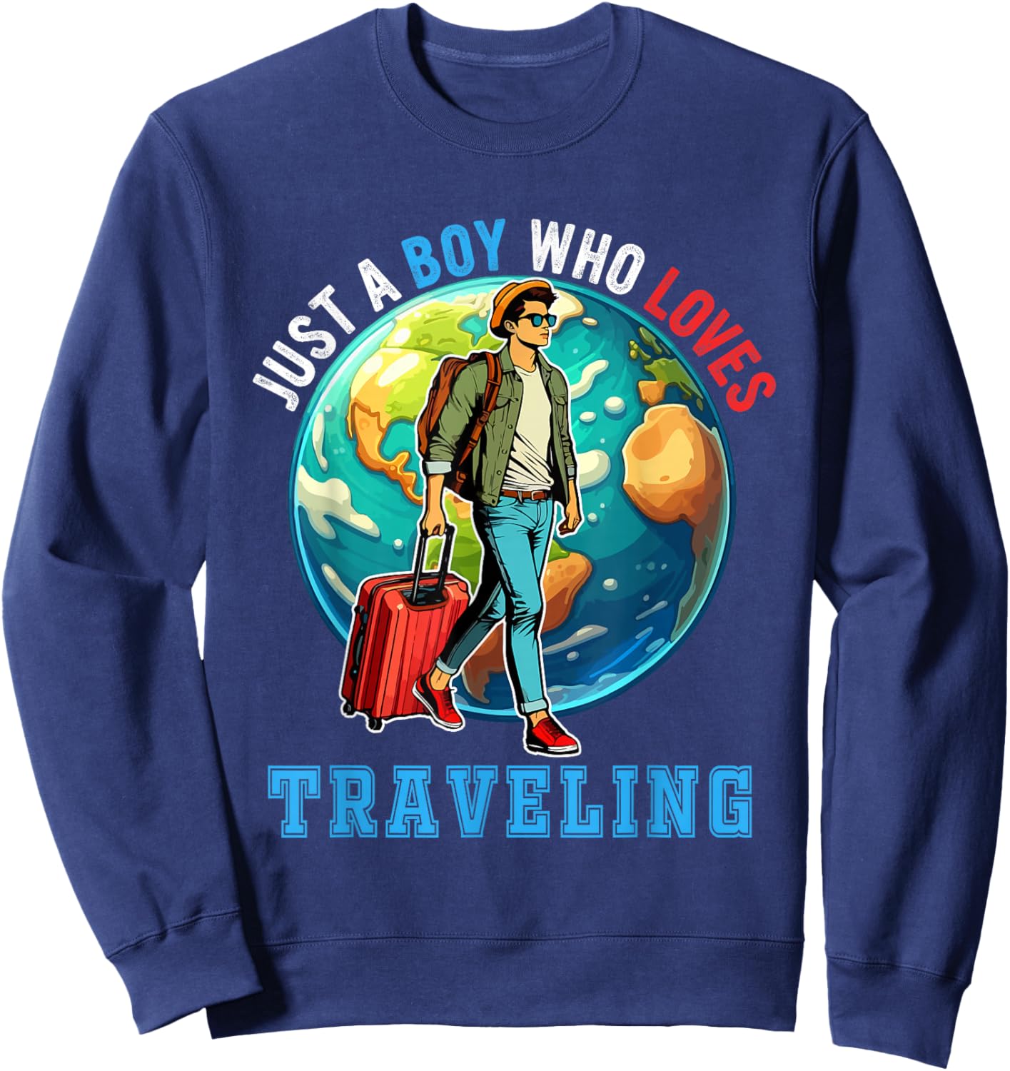 A Boy Loves Traveling Costume Men Matching Travel Lover Sweatshirt - Sweatshirt | Navy