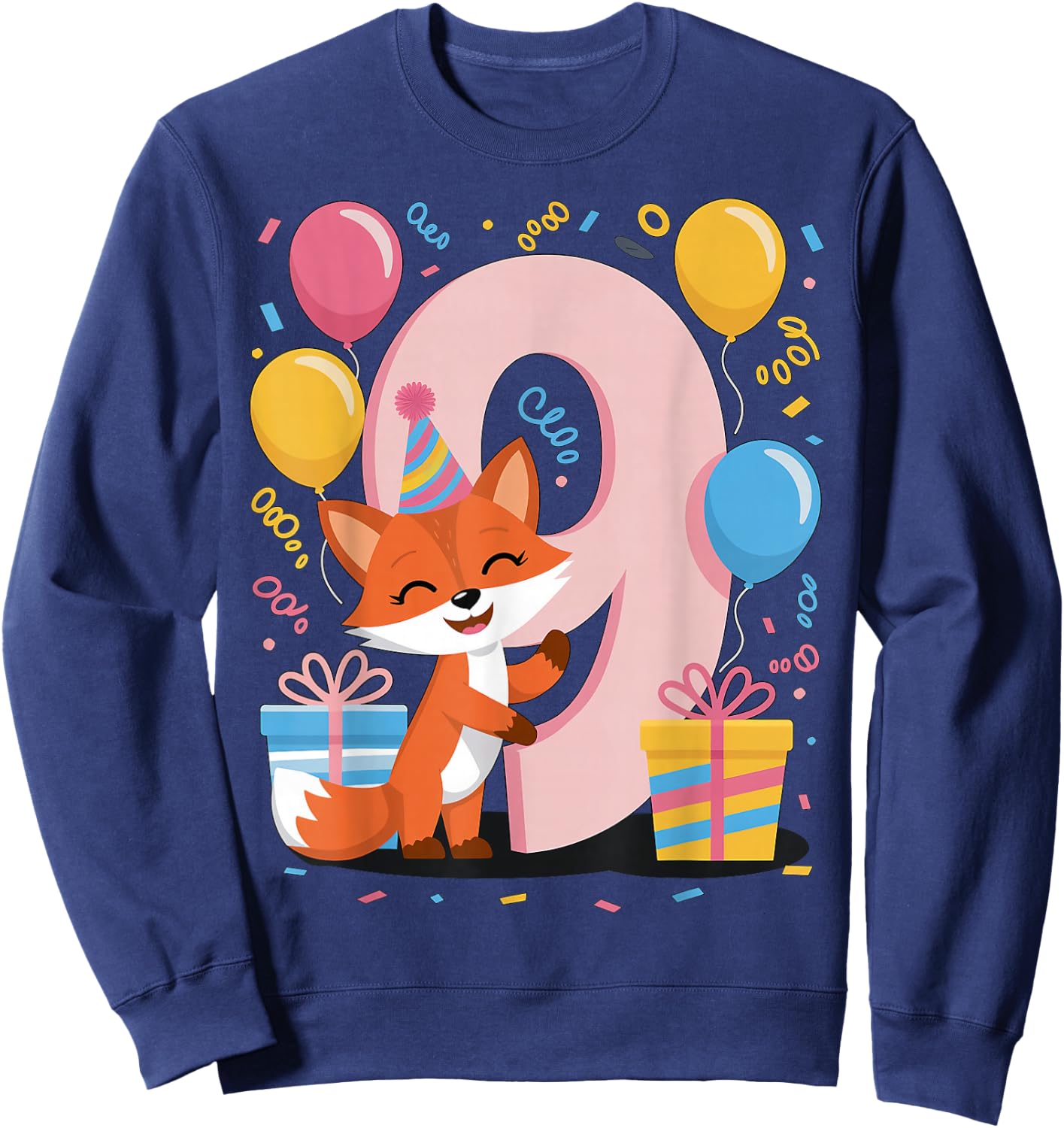Fox 9th birthday for boy girl 9 years old ninth nine Fox Sweatshirt - Sweatshirt | Navy