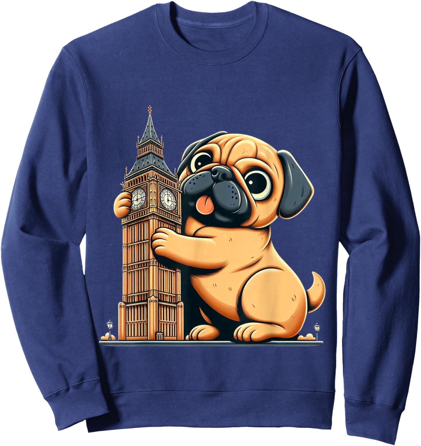 Pug Dog Owner Tourist Big Ben London Men Women Kids Family Sweatshirt - Sweatshirt | Navy