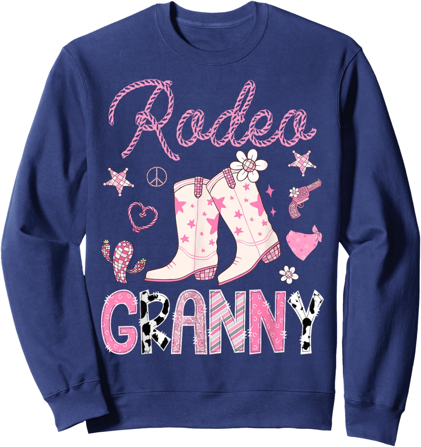 Rodeo Granny Pink Boots Disco CowGirl Birthday Party Sweatshirt - Sweatshirt | Navy