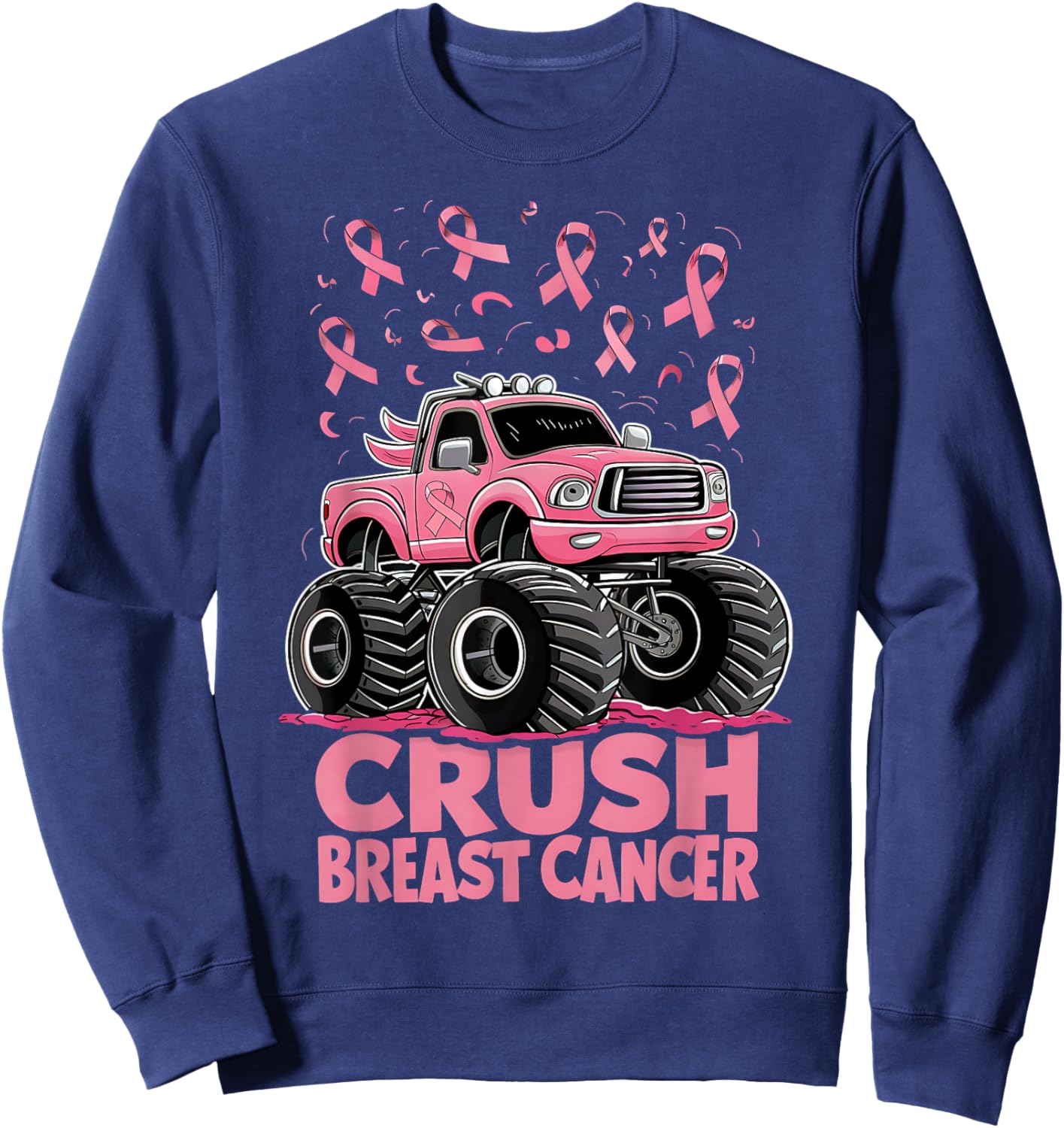 Kids Boys Pink Ribbon Breast Cancer Awareness Crush Cancer Sweatshirt - Sweatshirt | Navy