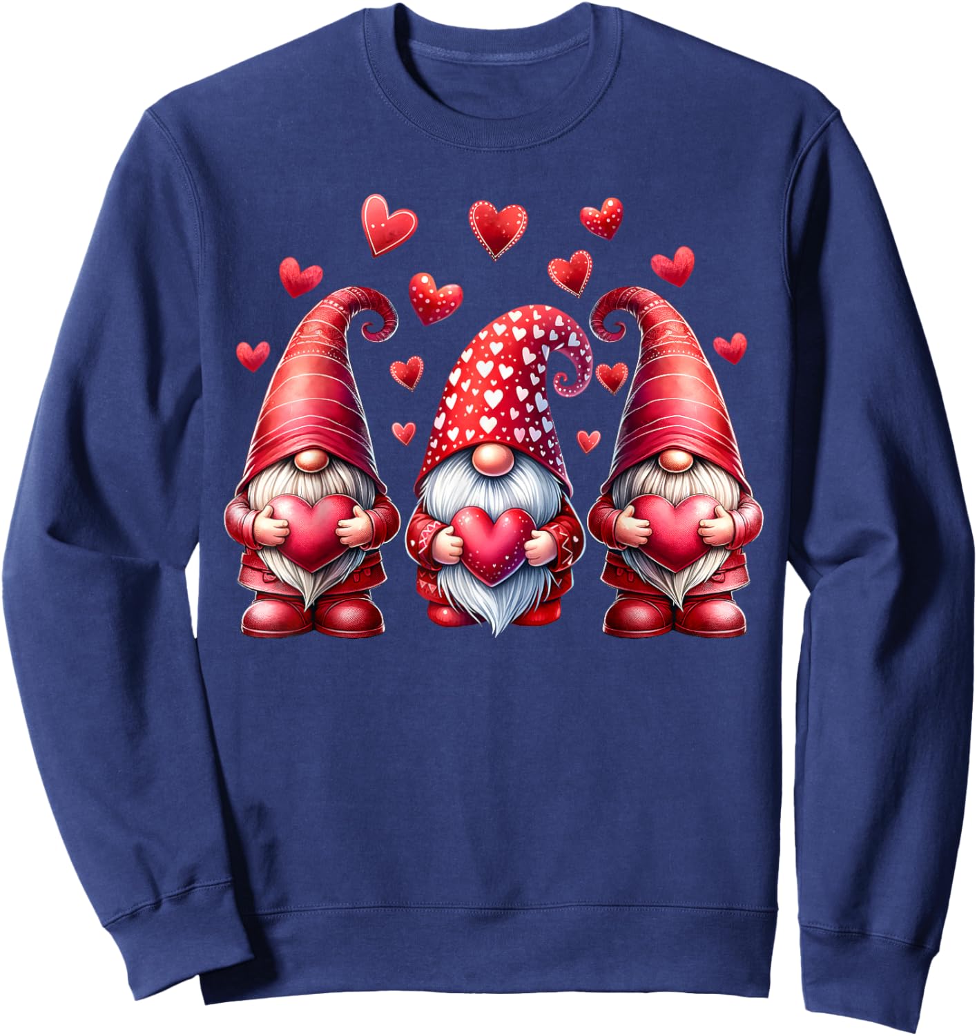 Valentines Day Gnomes Cute Red Hearts Love Gnome Women Girls Sweatshirt - Sweatshirt | Navy