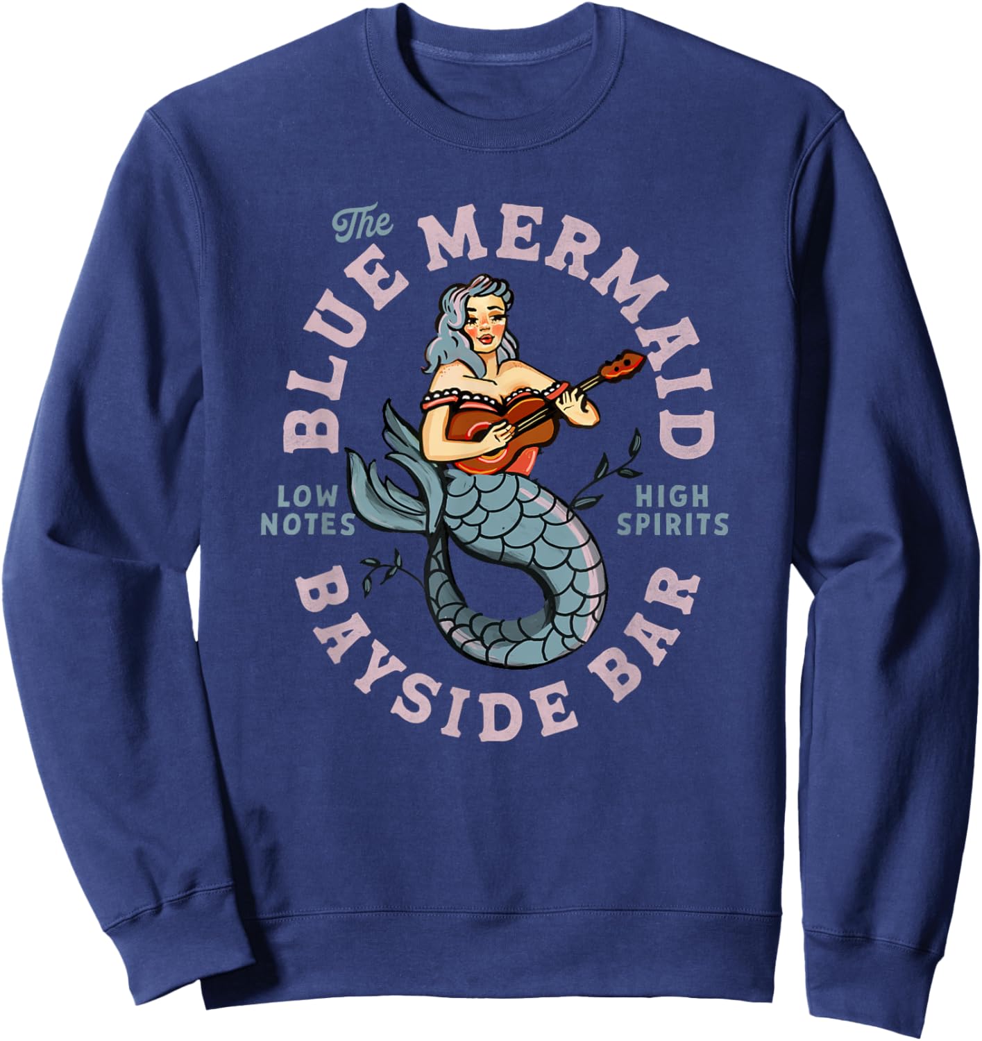 Sailor Mermaid Tattoo Vintage Guitar Music Travel Dive Bar Sweatshirt - Sweatshirt | Navy