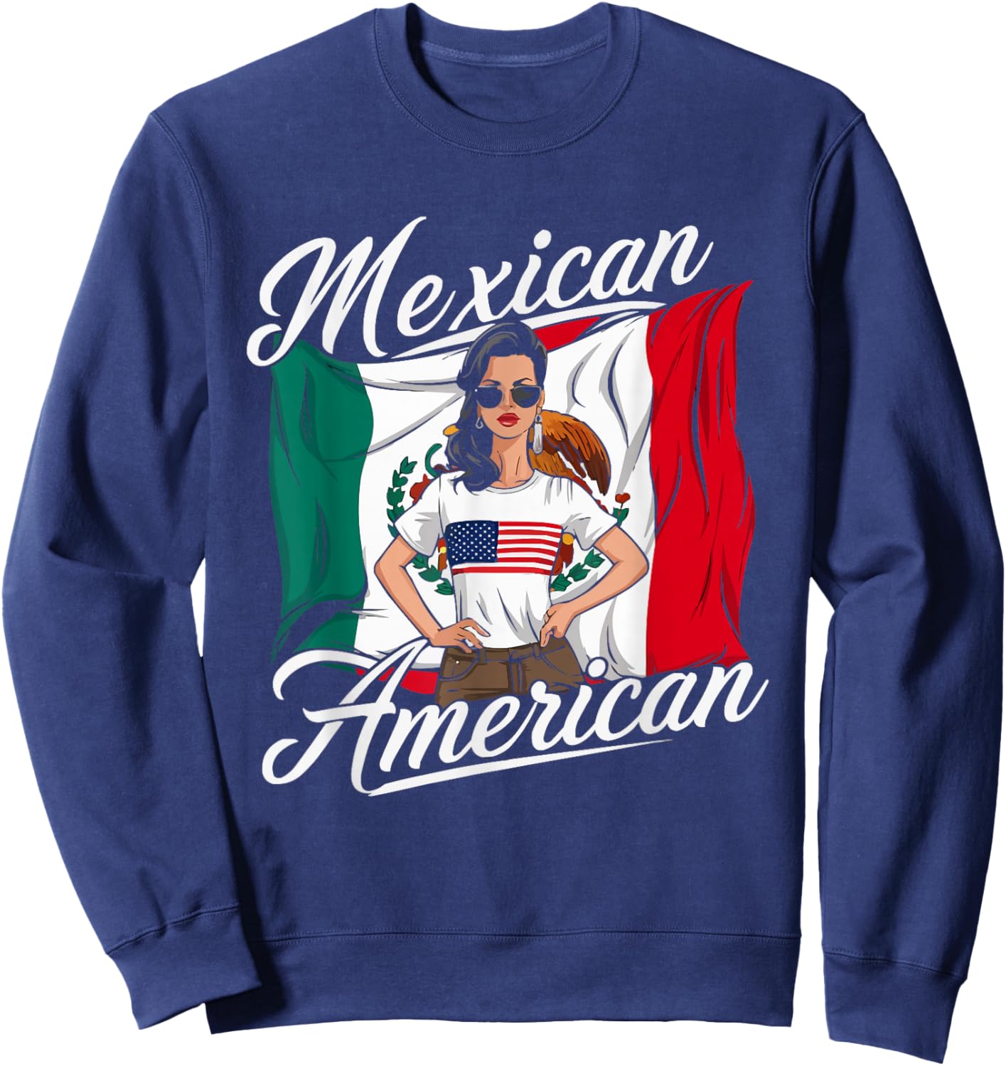 Half Mexican Half American USA Flag Mexico America Sweatshirt - Sweatshirt | Navy