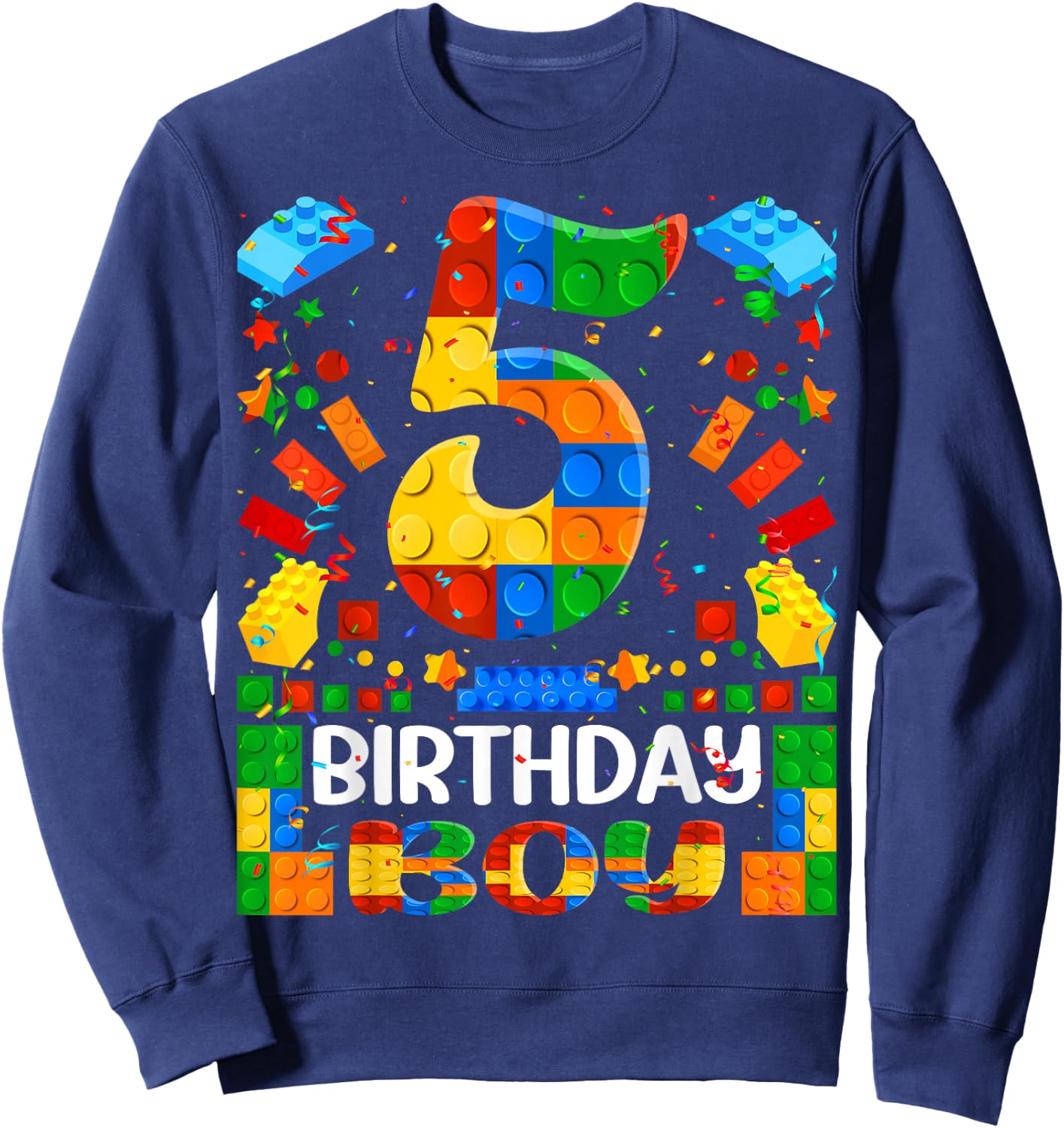 5 Year Old Building Blocks 5th Birthday Boy Brick Builder Sweatshirt - Sweatshirt | Navy