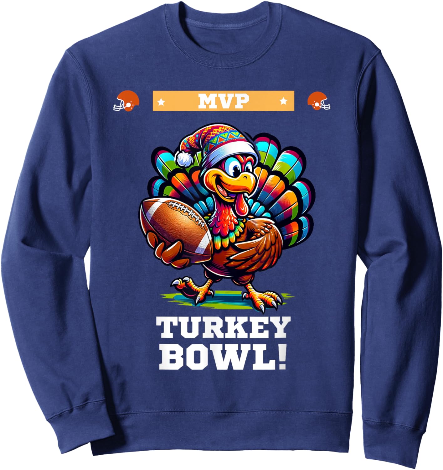 Turkey Bowl Thanksgiving Football - -Adult, Kids - Black - Short Sleeve - Modern - Cartoon Holiday Football Shirt - Small Sweatshirt - Sweatshirt | Navy