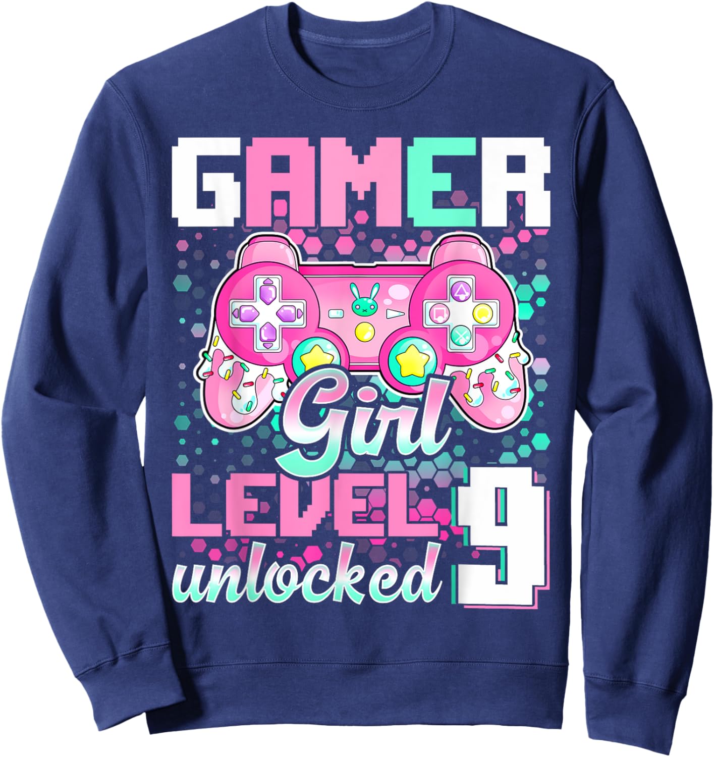 9th Birthday Gift Gamer Girl Level 9 Unlocked Video Game Sweatshirt - Sweatshirt | Navy