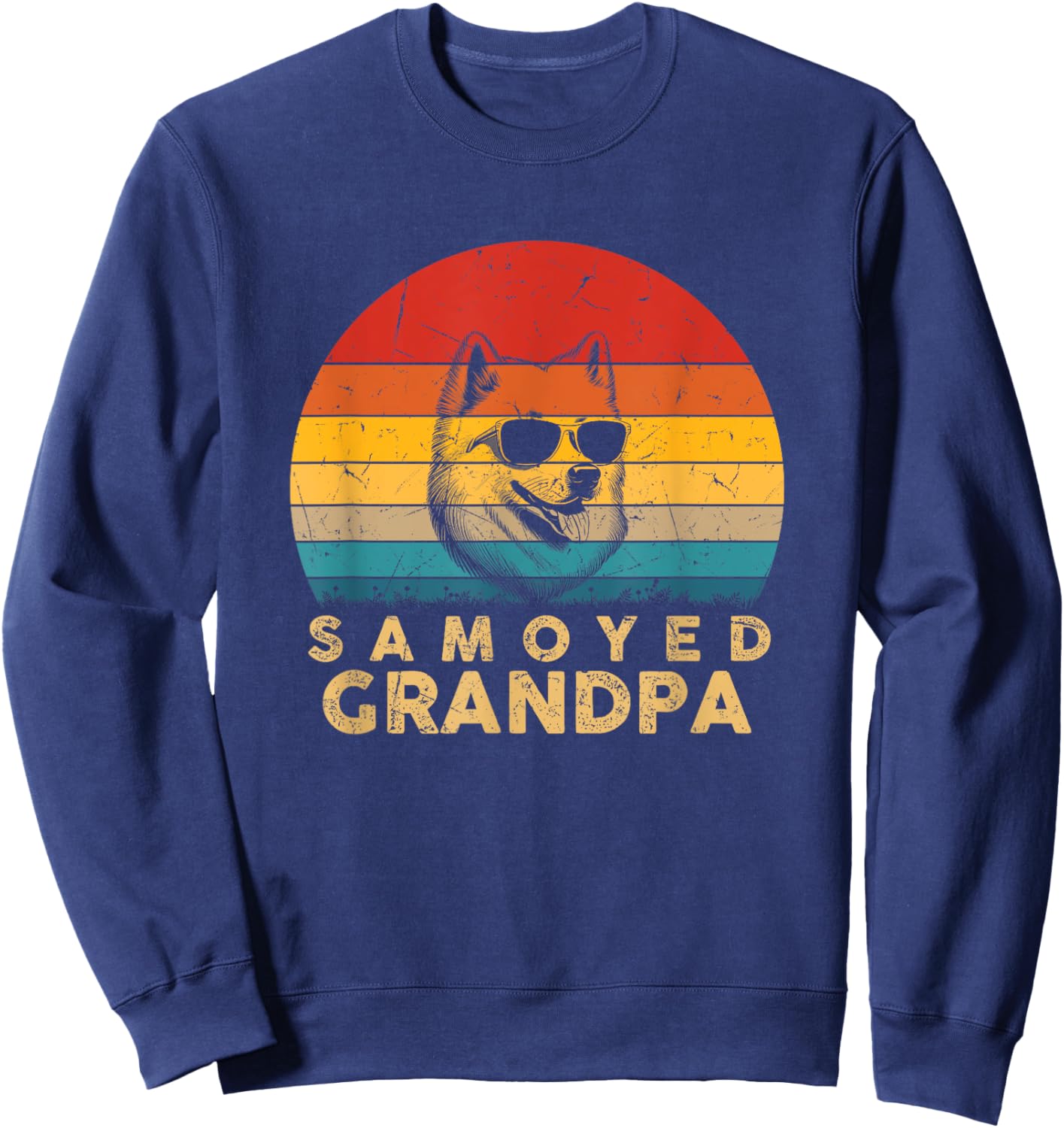 Vintage Retro Samoyed Grandpa Dog Lover Paw Dad Fathers Day Women Girls Kids Sweatshirt - Sweatshirt | Navy