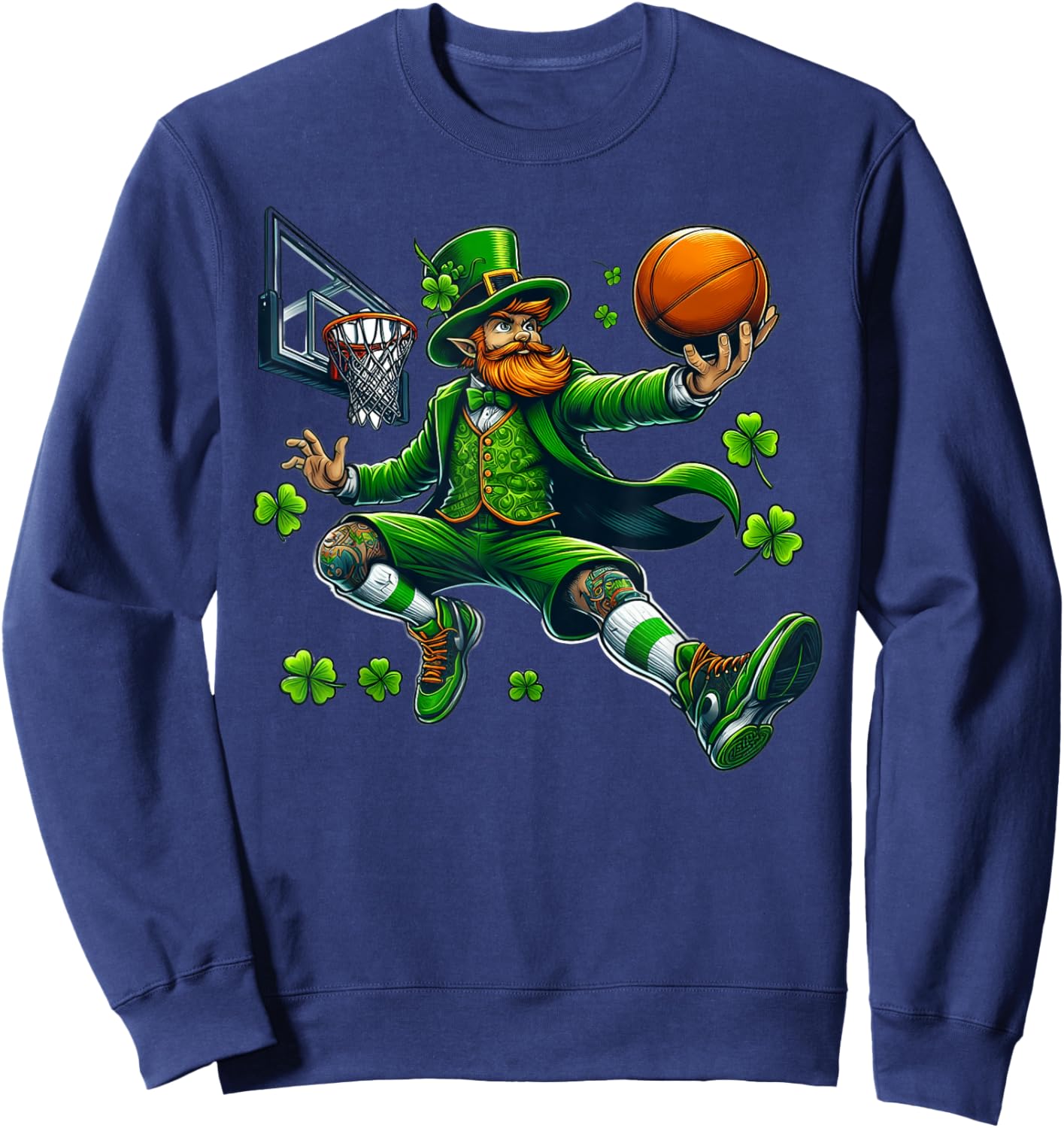 Leprechaun Basketball Dunk St. Patrick's Day Lucky Sports Sweatshirt - Sweatshirt | Navy