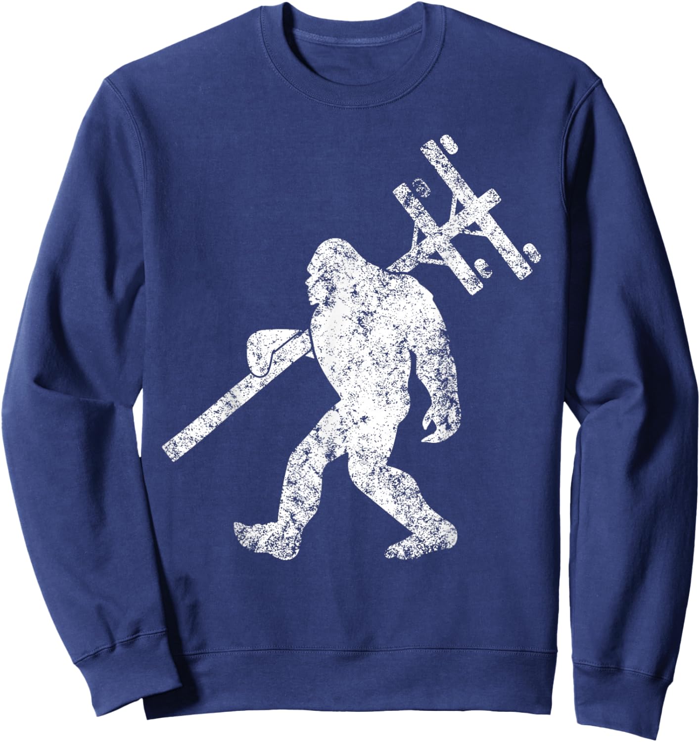 Lineman funny bigfoot hanging Electricity column electrician Sweatshirt - Sweatshirt | Navy