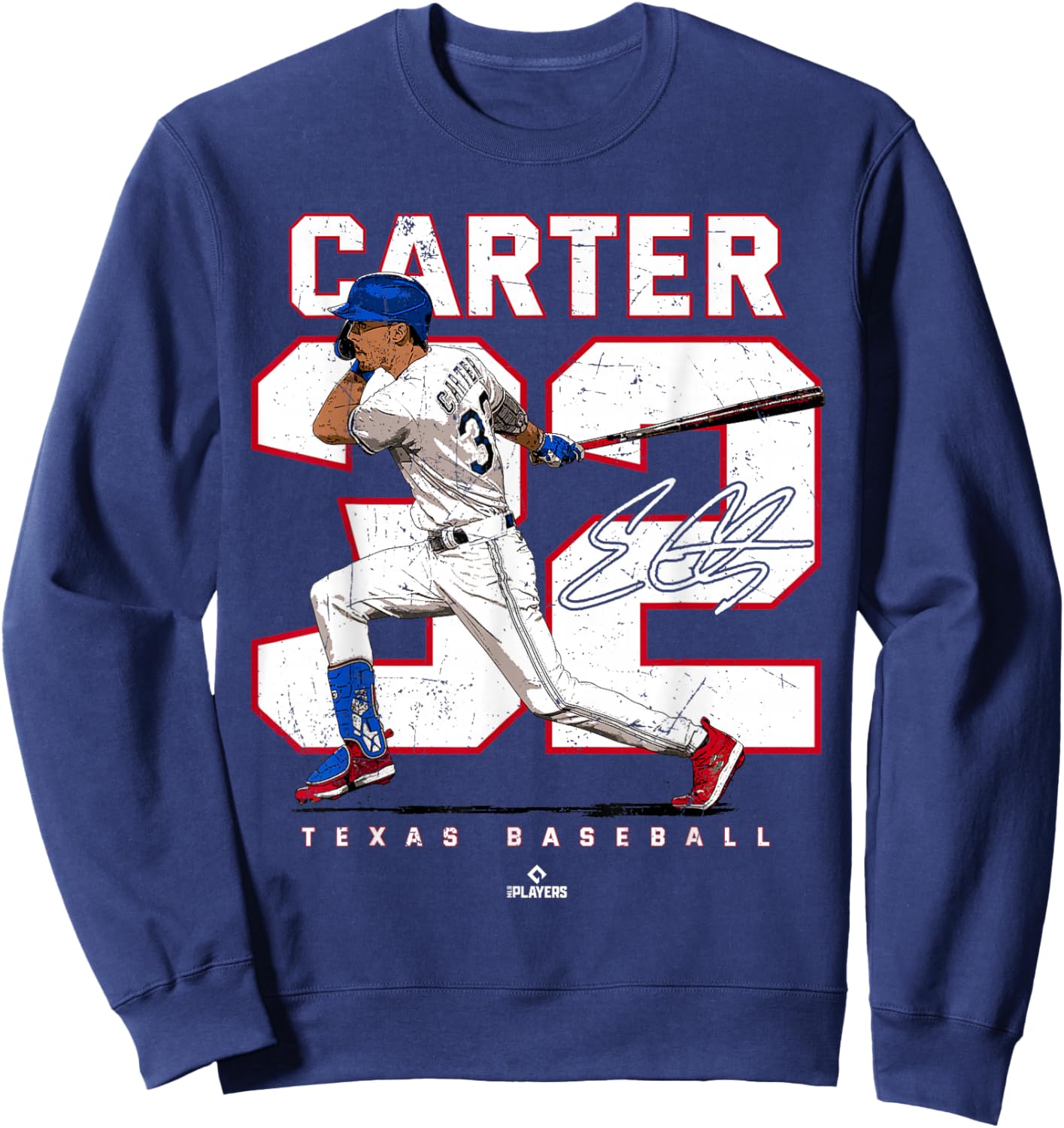 Number and Portrait Evan Carter Texas MLBPA Sweatshirt - Sweatshirt | Navy