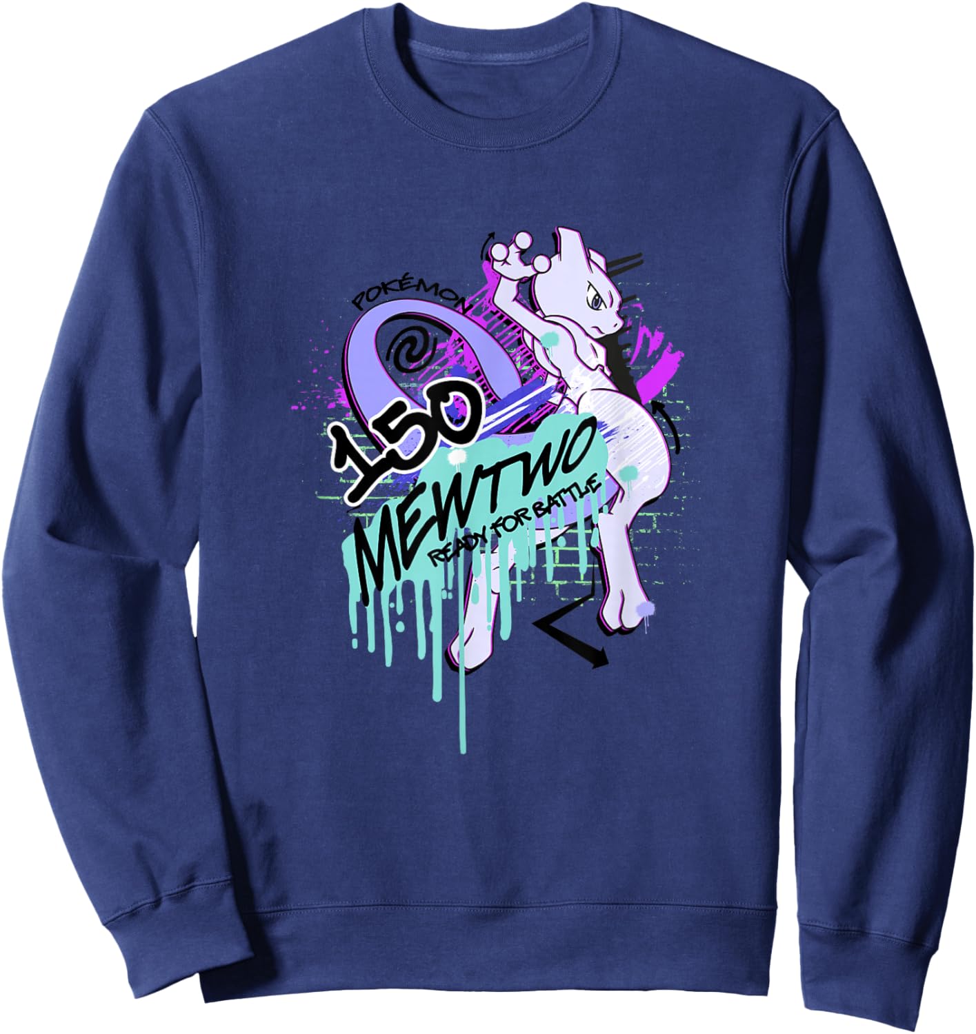 Pokémon Mewtwo Retro Graffiti #150 Ready for Battle Sweatshirt - Sweatshirt | Navy