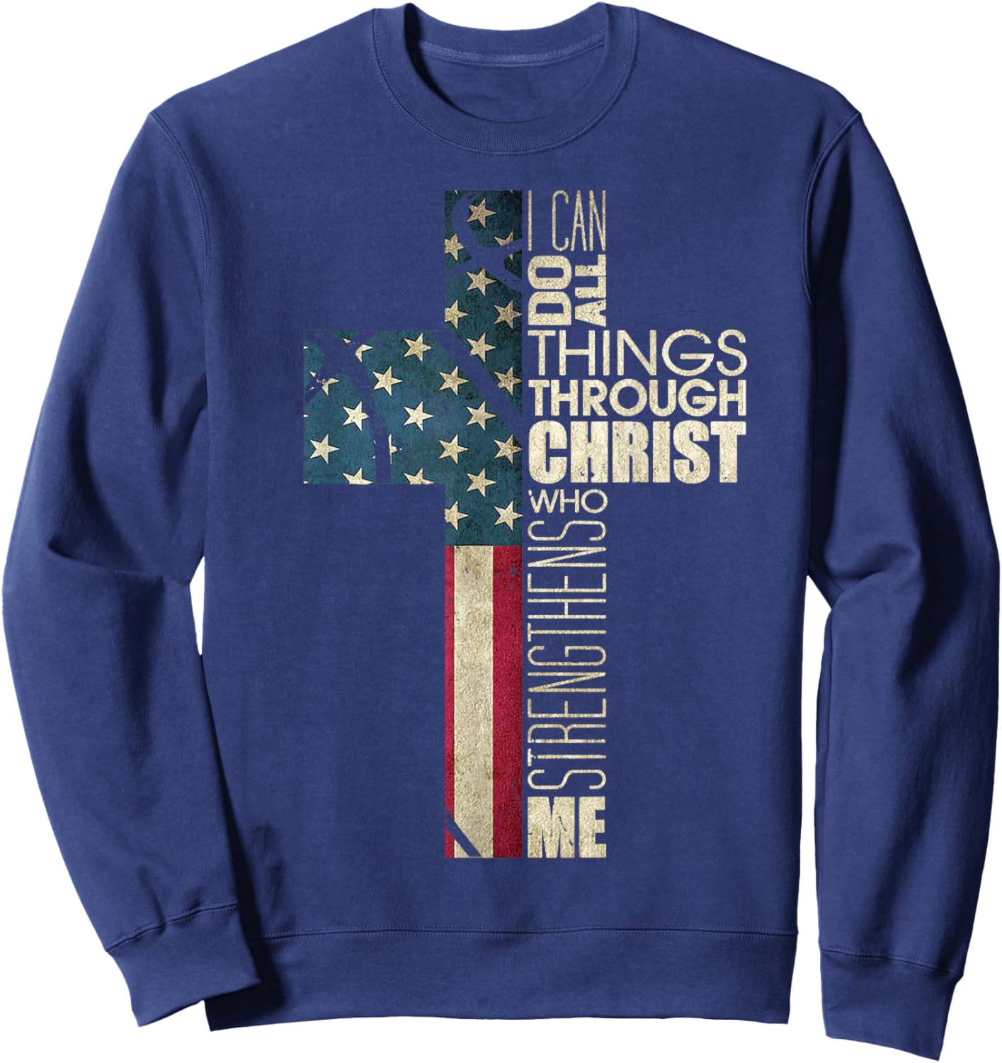 Christian Bible Verse Philippians 4 13 Basketball Cross Flag Sweatshirt - Sweatshirt | Navy