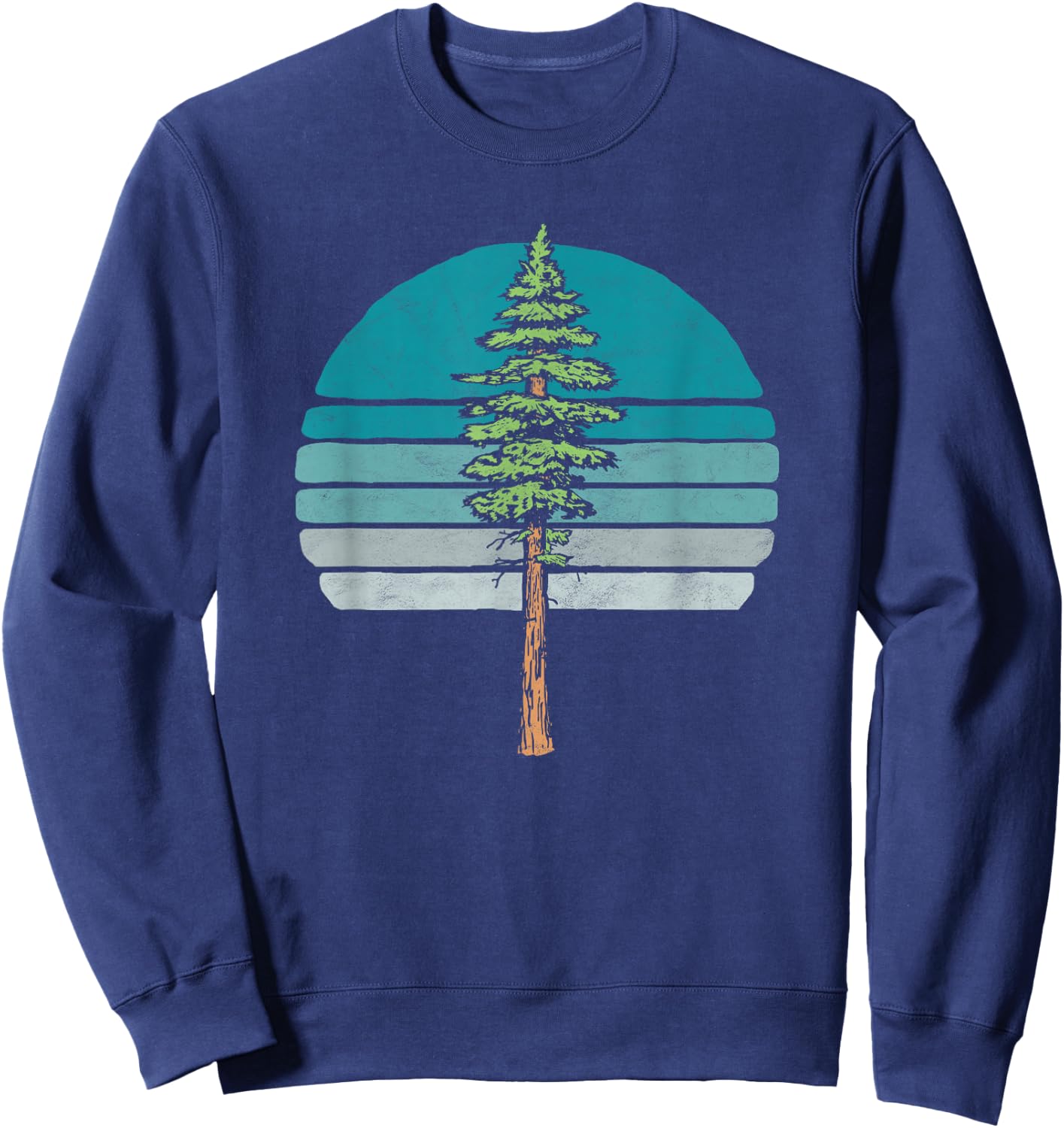 Redwood Tree & Retro Blue Sunset 80s Outdoor Graphic Sweatshirt - Sweatshirt | Navy