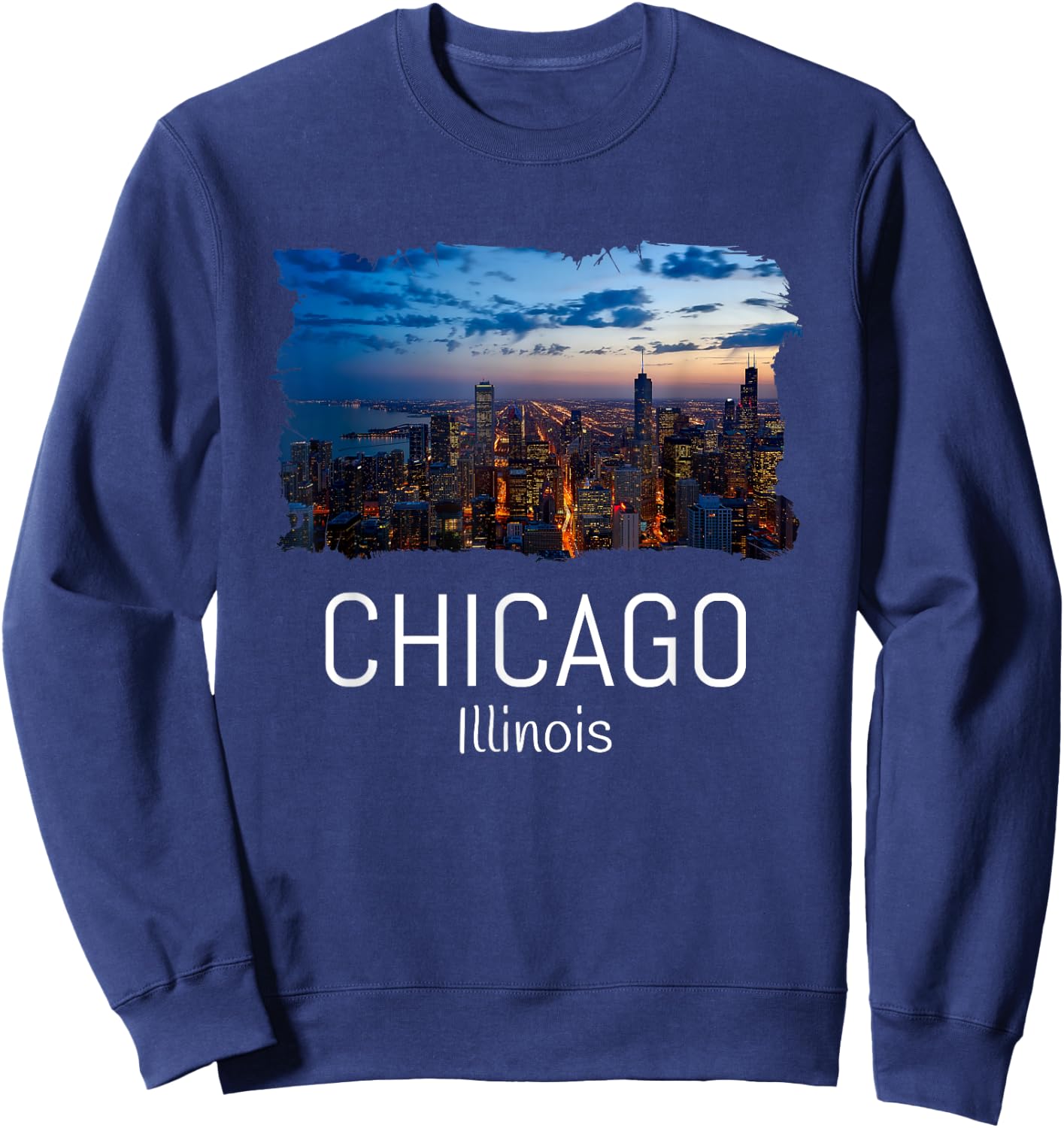 Chicago Skyline At Night Cool Souvenir Chicago Illinois Sweatshirt - Sweatshirt | Navy