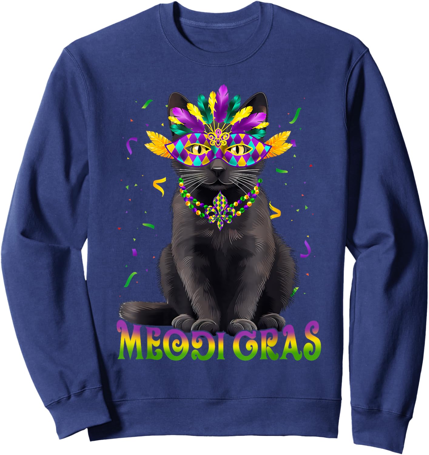 Meowdi Gras Mardi Gras Cat Lover New Orleans Louisiana USA Sweatshirt - Sweatshirt | Navy