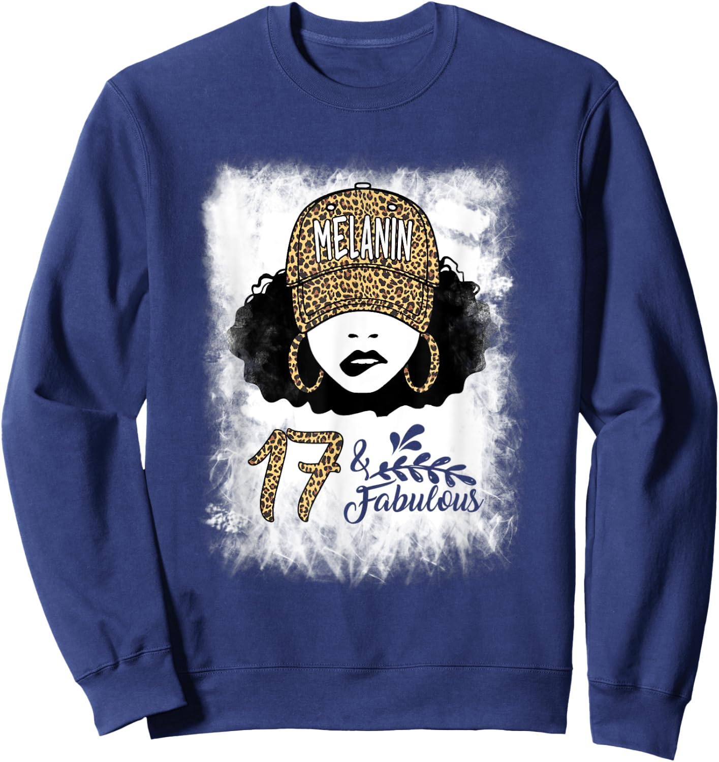 17th Birthday Fabulous Melanin Leopard 17 Year Old Women Sweatshirt - Sweatshirt | Navy