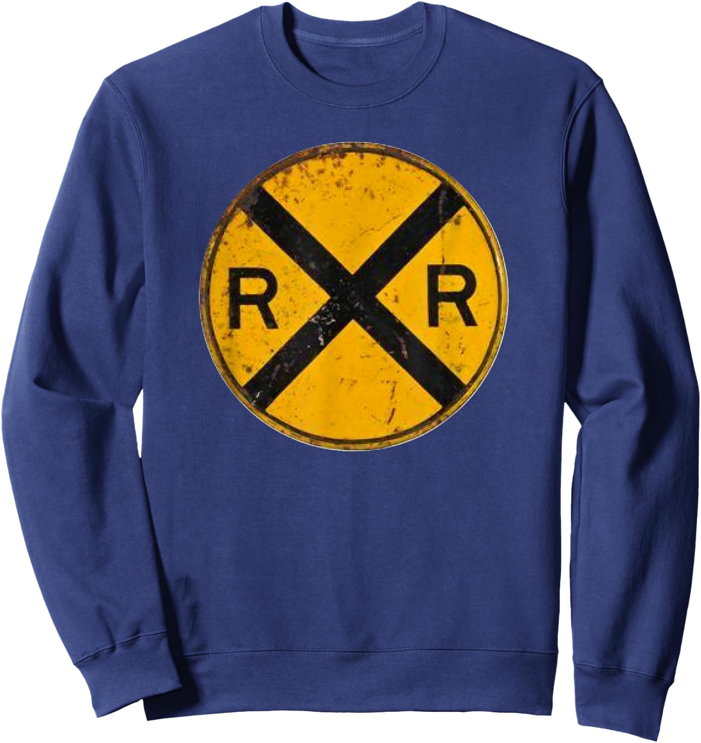 Vintage Railroad Crossing Sign Worker Engineer Sweatshirt - Sweatshirt | Navy