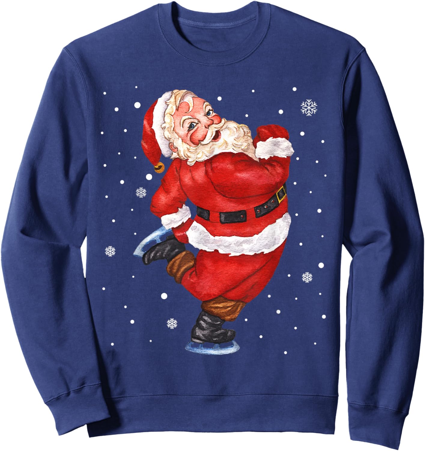 Vintage Santa Wearing Figure Skate Funny Christmas Sweatshirt - Sweatshirt | Navy