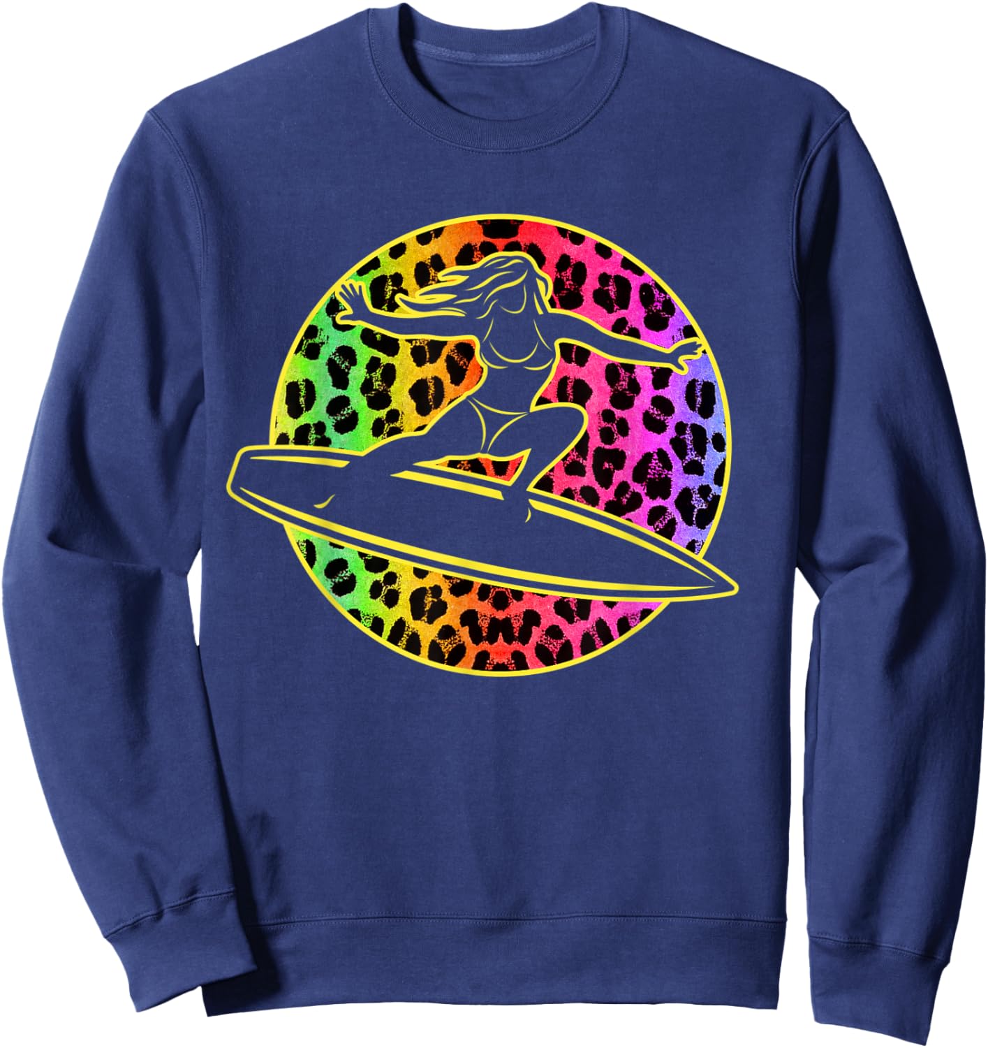 Surfing Girl Water Sports Leopard Surf Art Surfer Women Sweatshirt - Sweatshirt | Navy