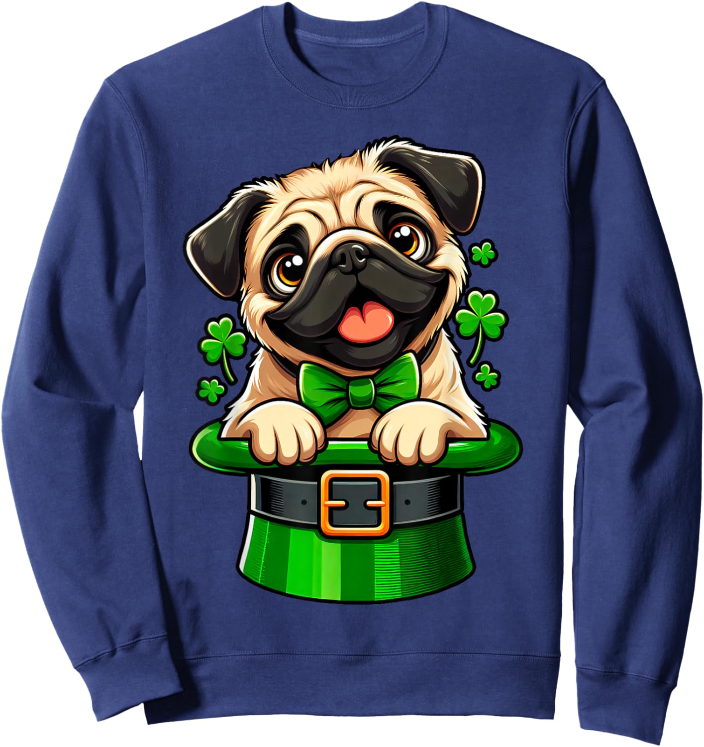 Pug St Patricks Day Leprechaun Shamrock Irish Dog Pug Lover Sweatshirt - Sweatshirt | Navy