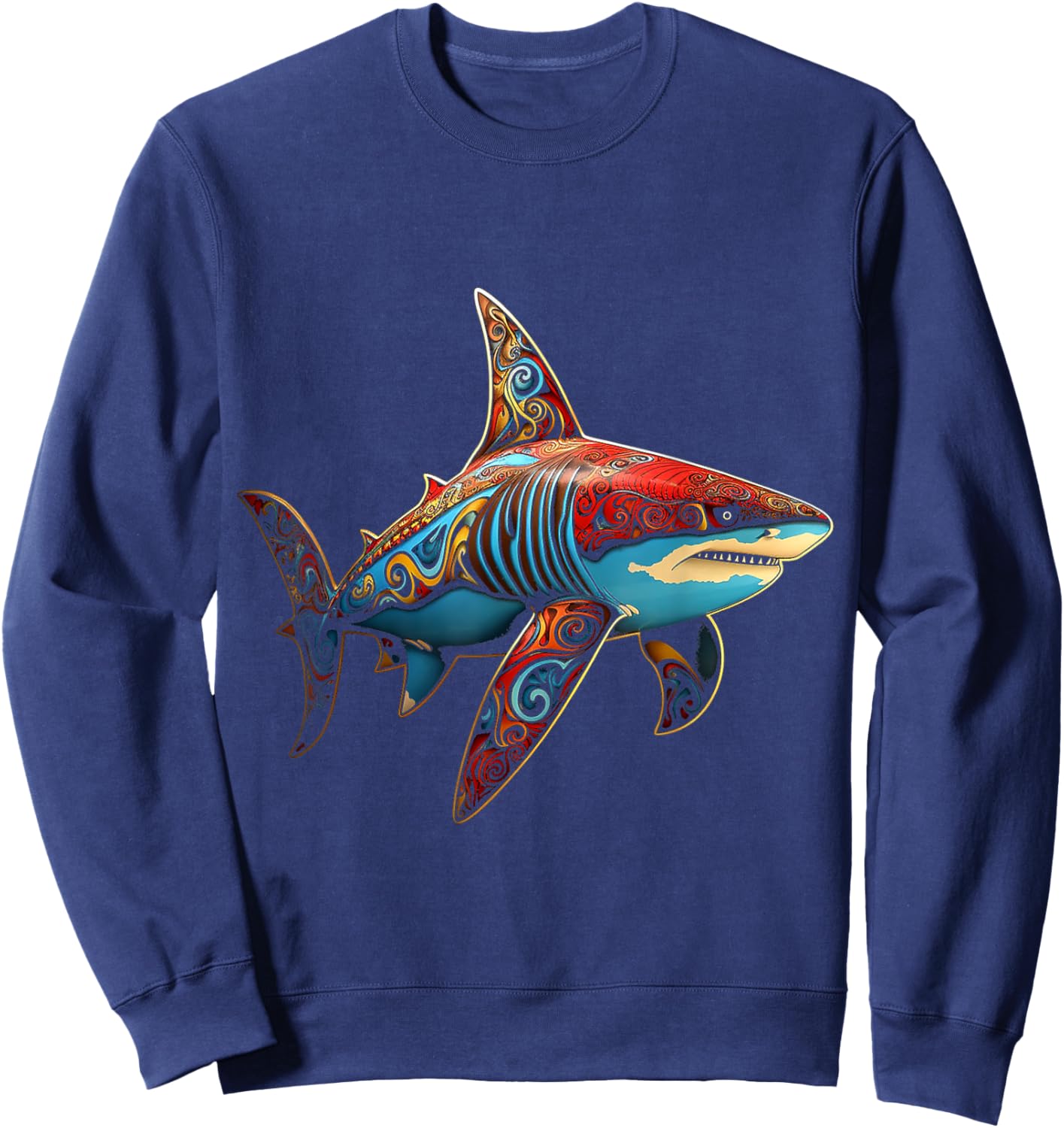 Shark Geometric Animal Anime Abstract Art Shark Sweatshirt - Sweatshirt | Navy