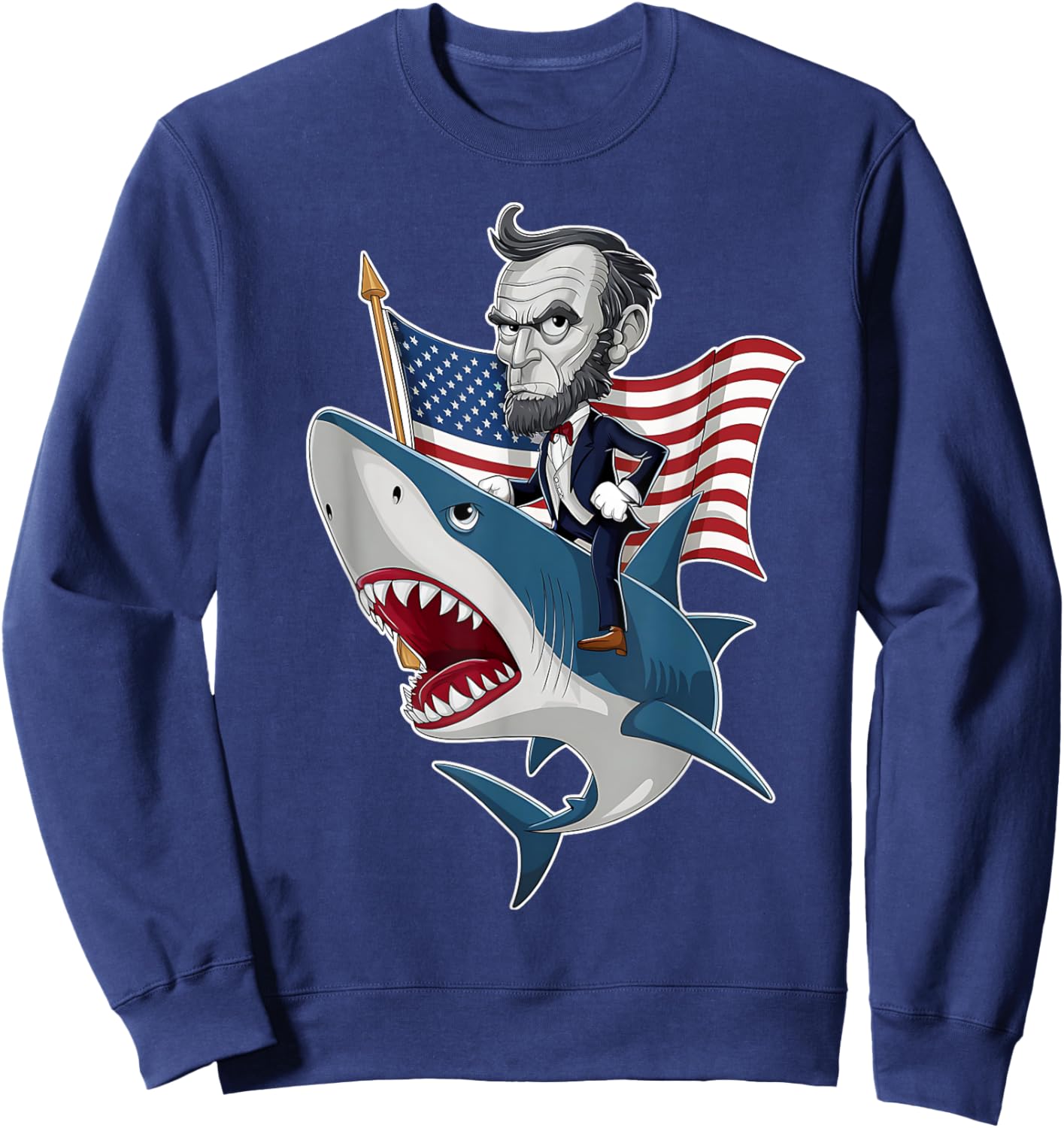 Abraham Lincoln Riding A Shark 4th Of July Patriotic Graphic Sweatshirt - Sweatshirt | Navy