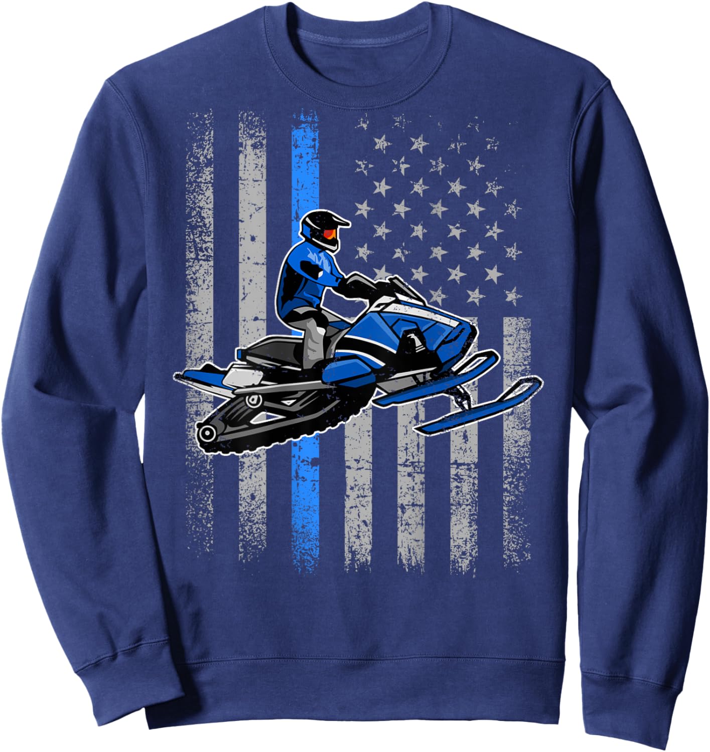 Snowmobile Riding Winter Snow USA American Flag Vintage Sweatshirt - Sweatshirt | Navy