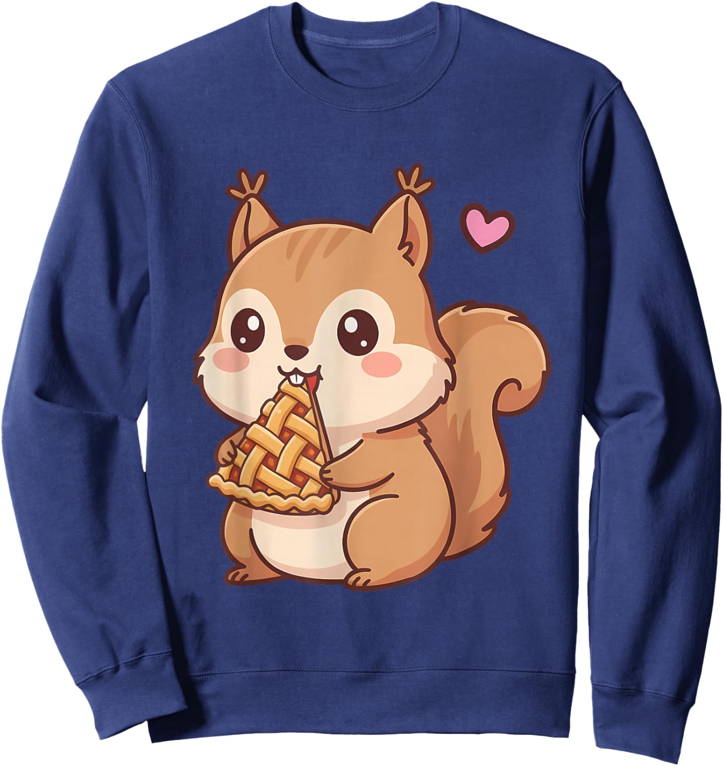 Cute Squirrel Kawaii Anime Style Eating Pie Lover Sweatshirt - Sweatshirt | Navy