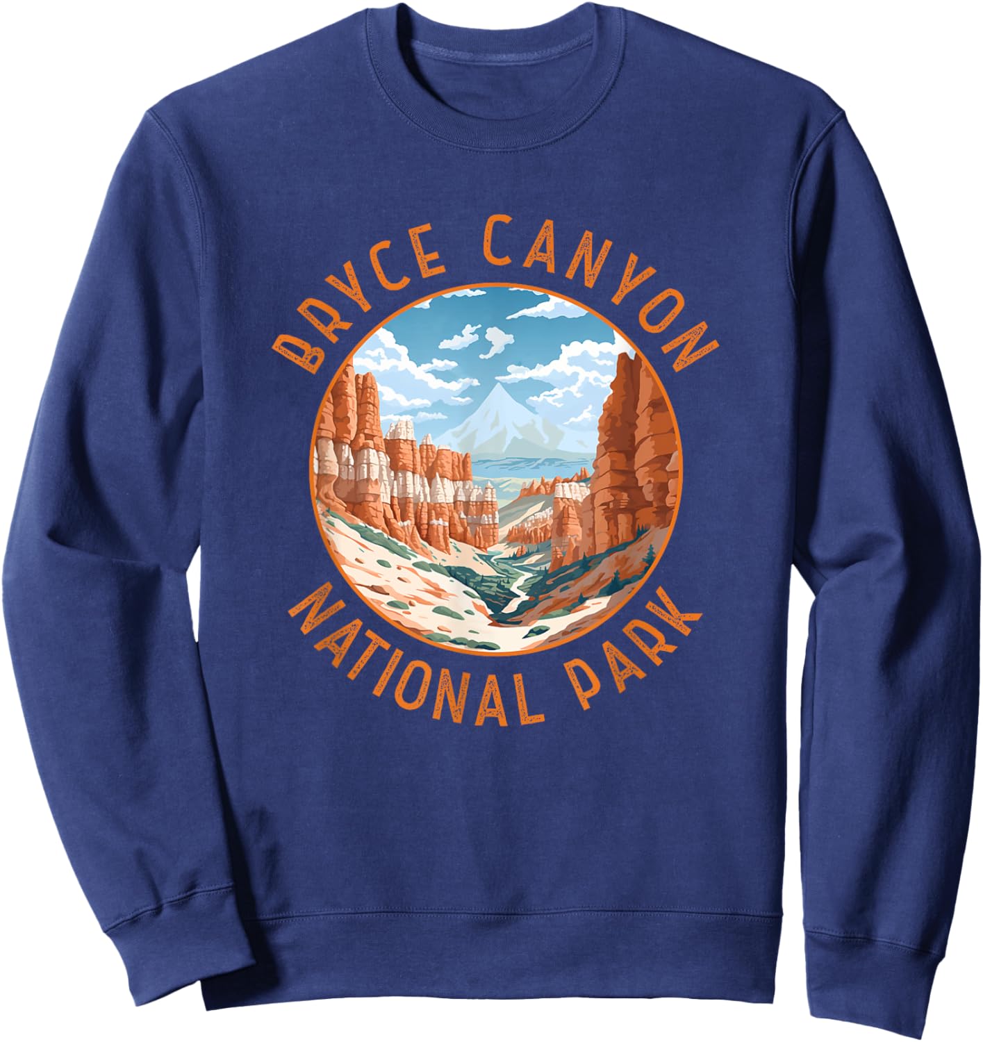 Bryce Canyon National Park Illustration Distressed Circle Sweatshirt - Sweatshirt | Navy
