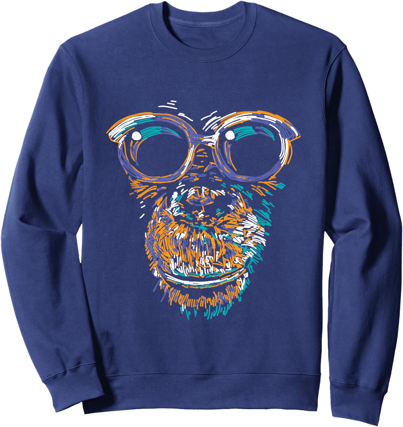 Cool Monkey Face Silhouette Animal Lover Monkey With Glasses Sweatshirt - Sweatshirt | Navy